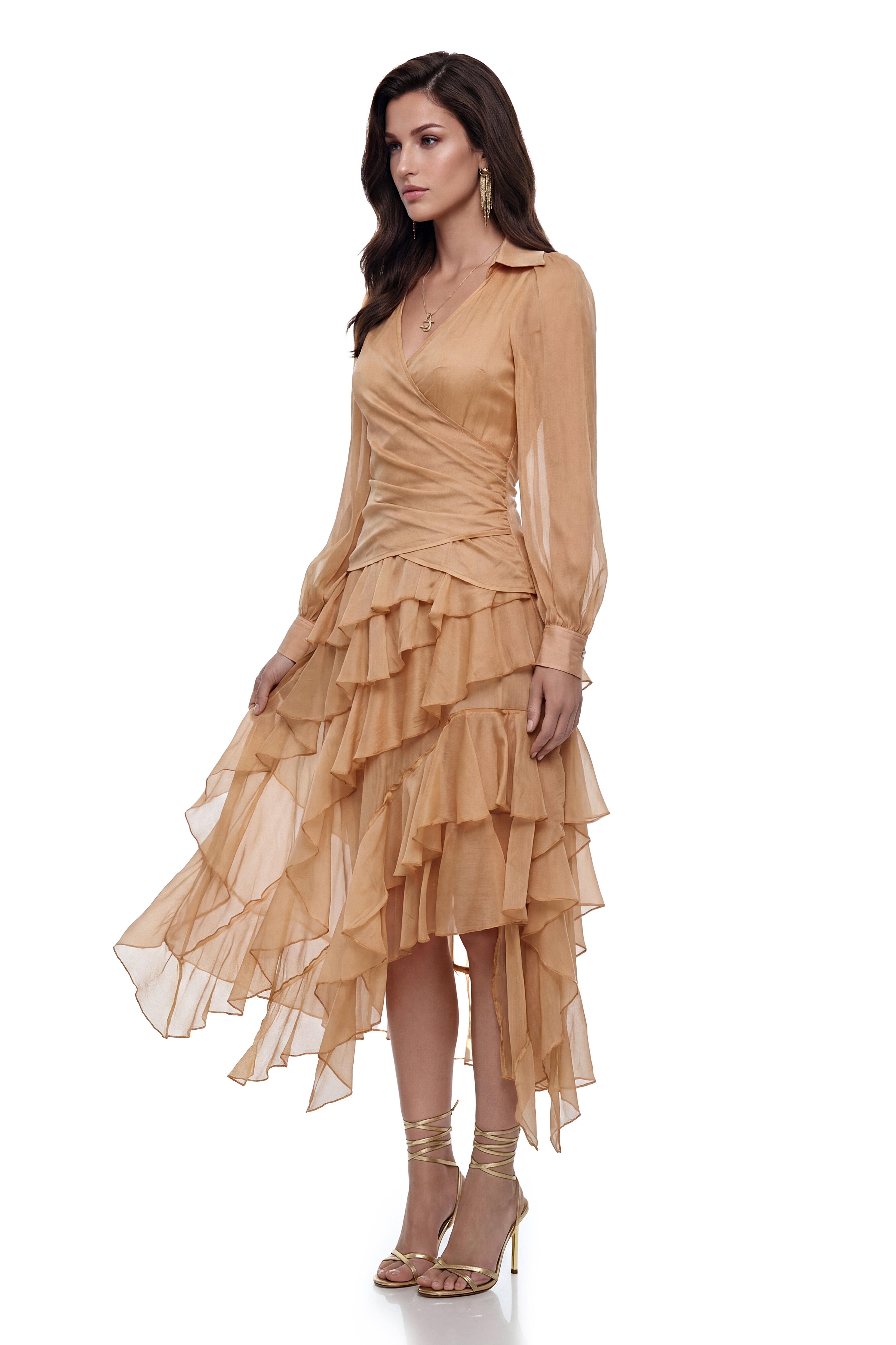 Maja Brown Cross Front Blouse & Tiered Skirt Set