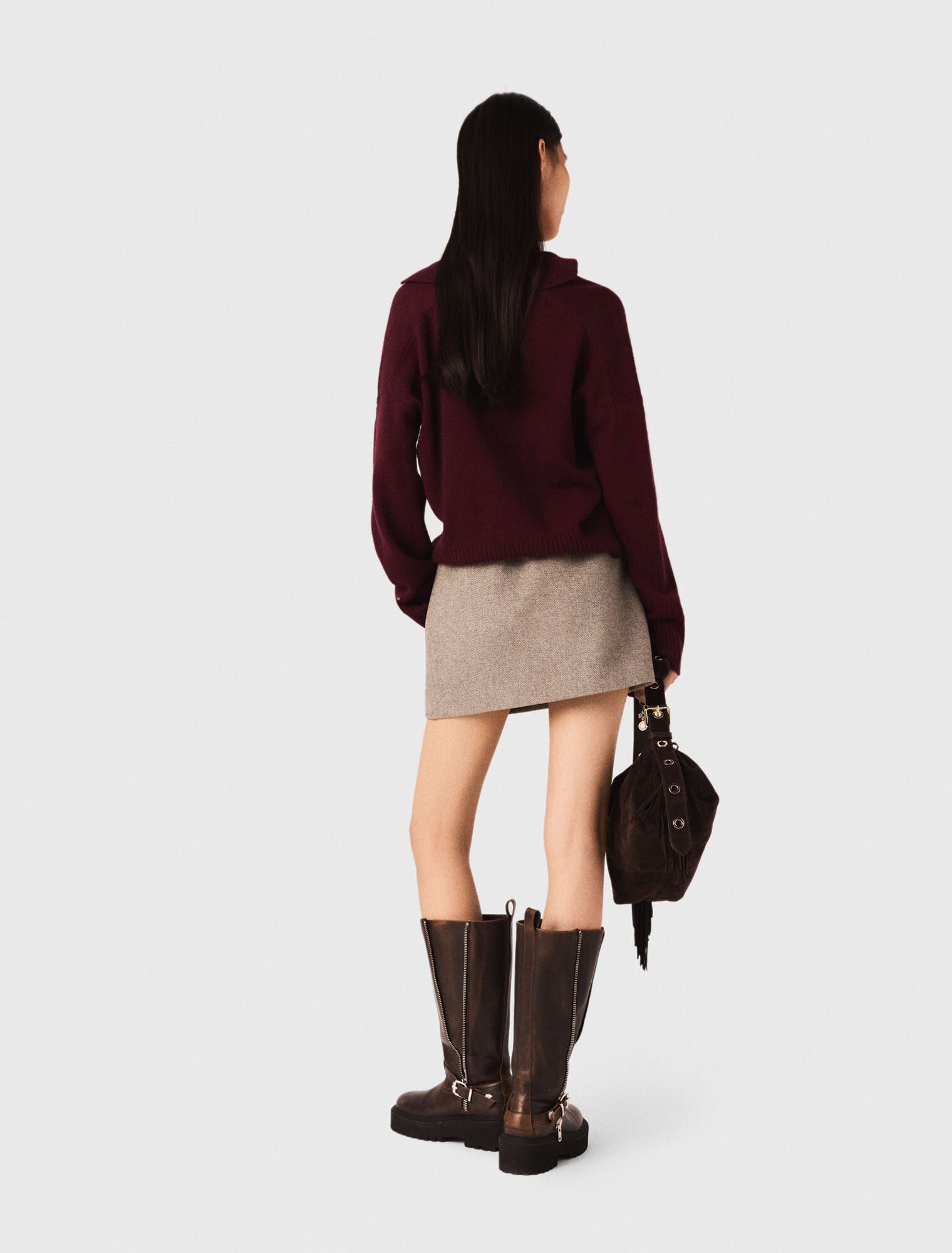 MADDY VIVIENNE BEIGE MIXED WOOL MINI SKIRT WITH FLAP POCKETS AND GOLD BUTTONS - BEIGE