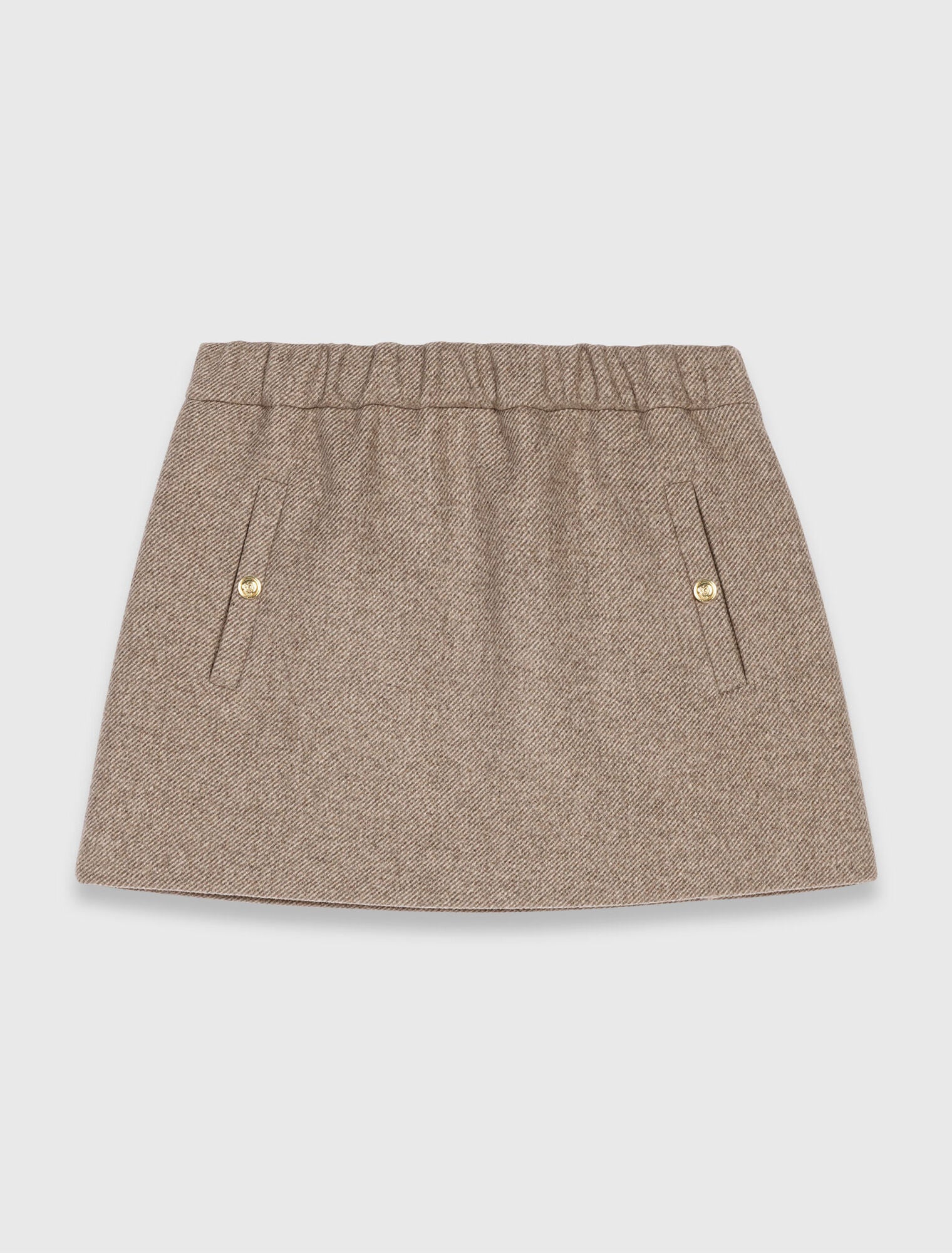 MADDY VIVIENNE BEIGE MIXED WOOL MINI SKIRT WITH FLAP POCKETS AND GOLD BUTTONS - BEIGE