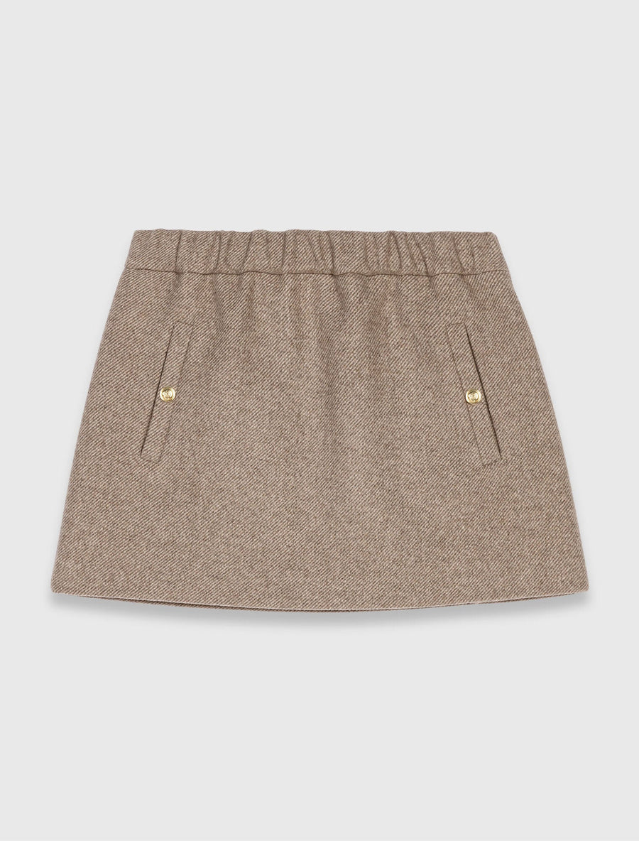 MADDY VIVIENNE BEIGE MIXED WOOL MINI SKIRT WITH FLAP POCKETS AND GOLD BUTTONS - BEIGE