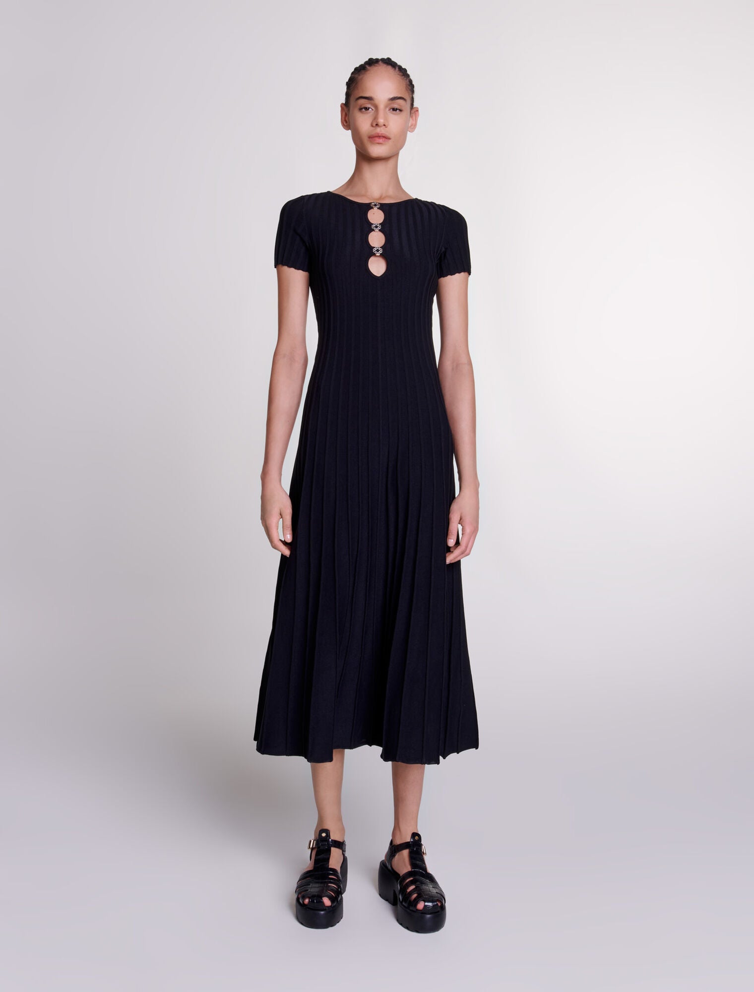 MAJE Rib knit maxi dress  - Black