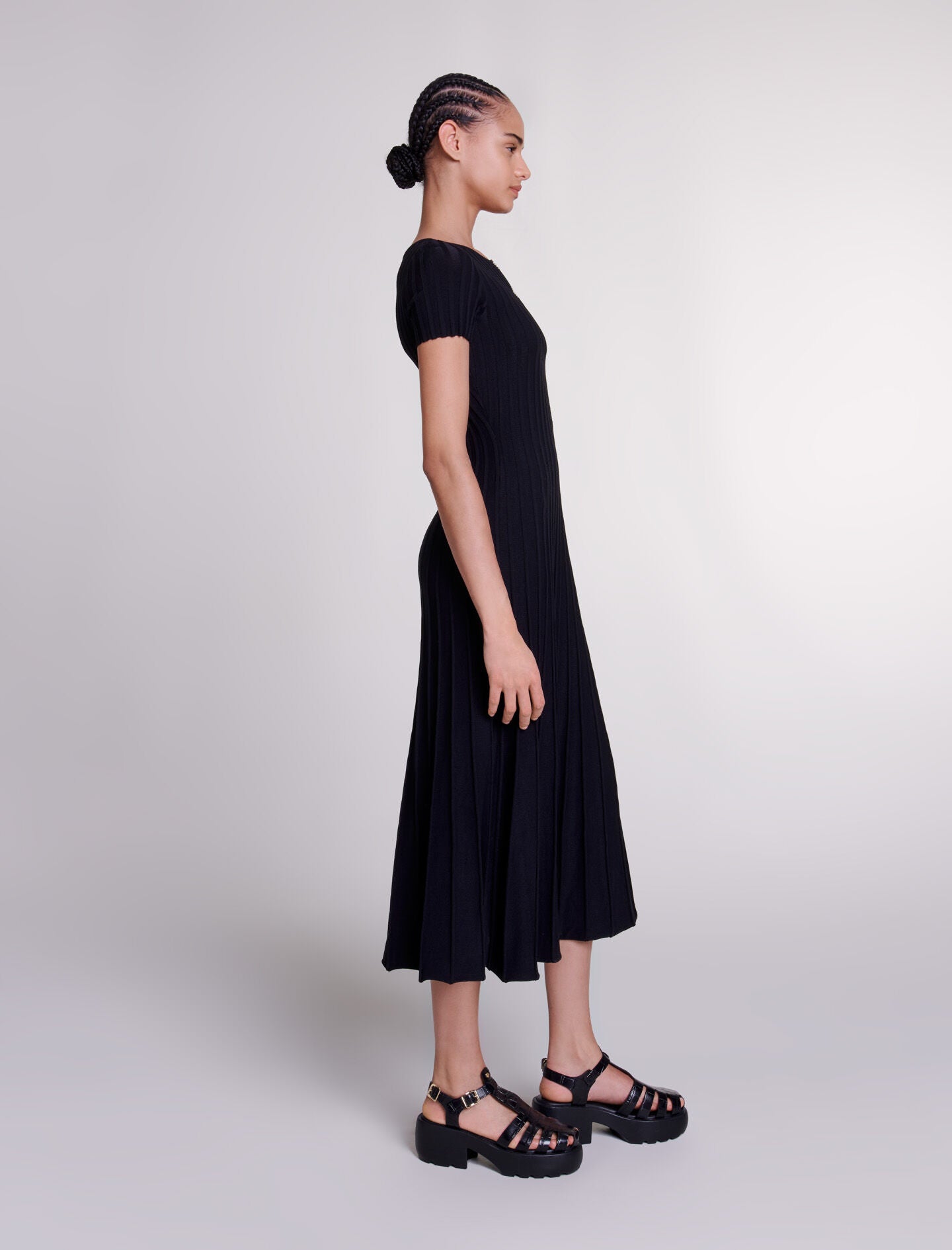 MAJE Rib knit maxi dress  - Black