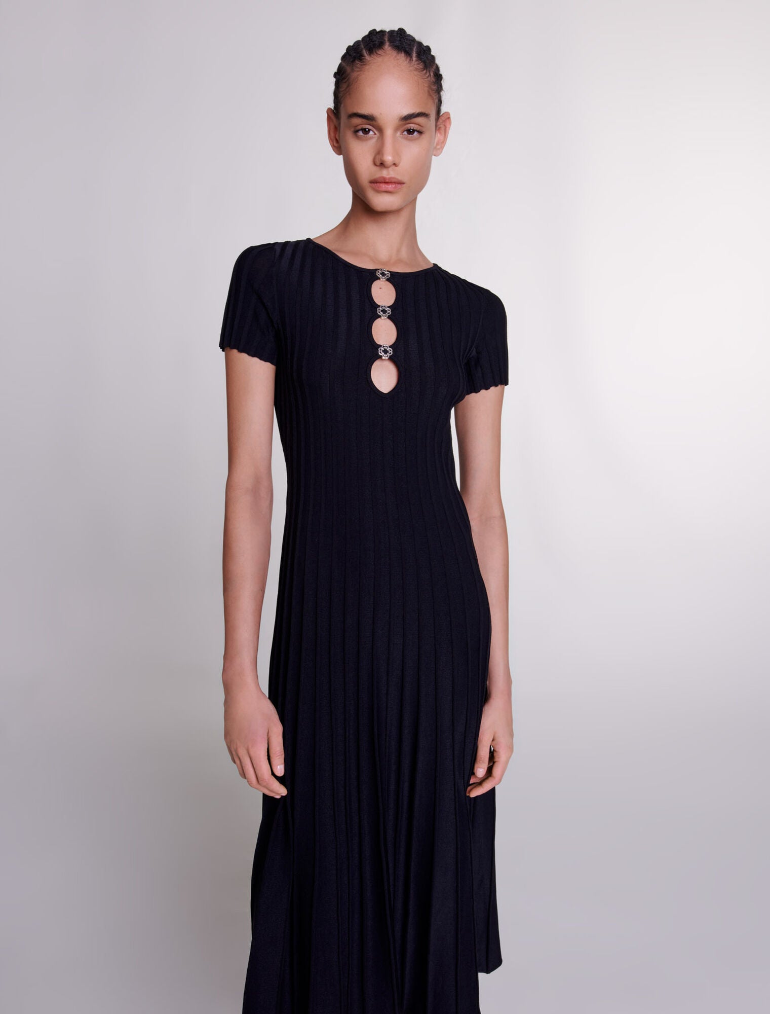 MAJE Rib knit maxi dress  - Black