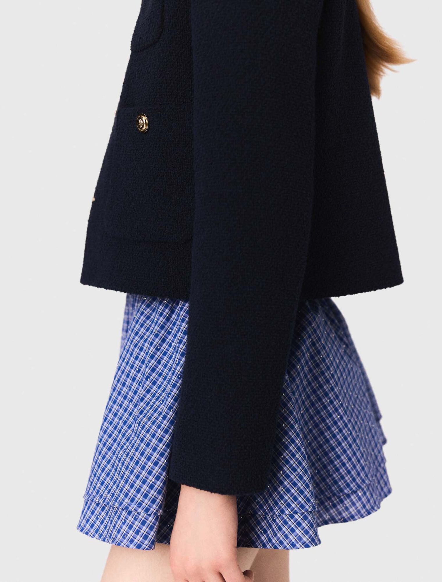 MADDY ELLIOT NAVY CROPPED TWEED JACKET WITH REMOVABLE CONTRAST COLLAR AND GOLD BUTTONS - NAVY