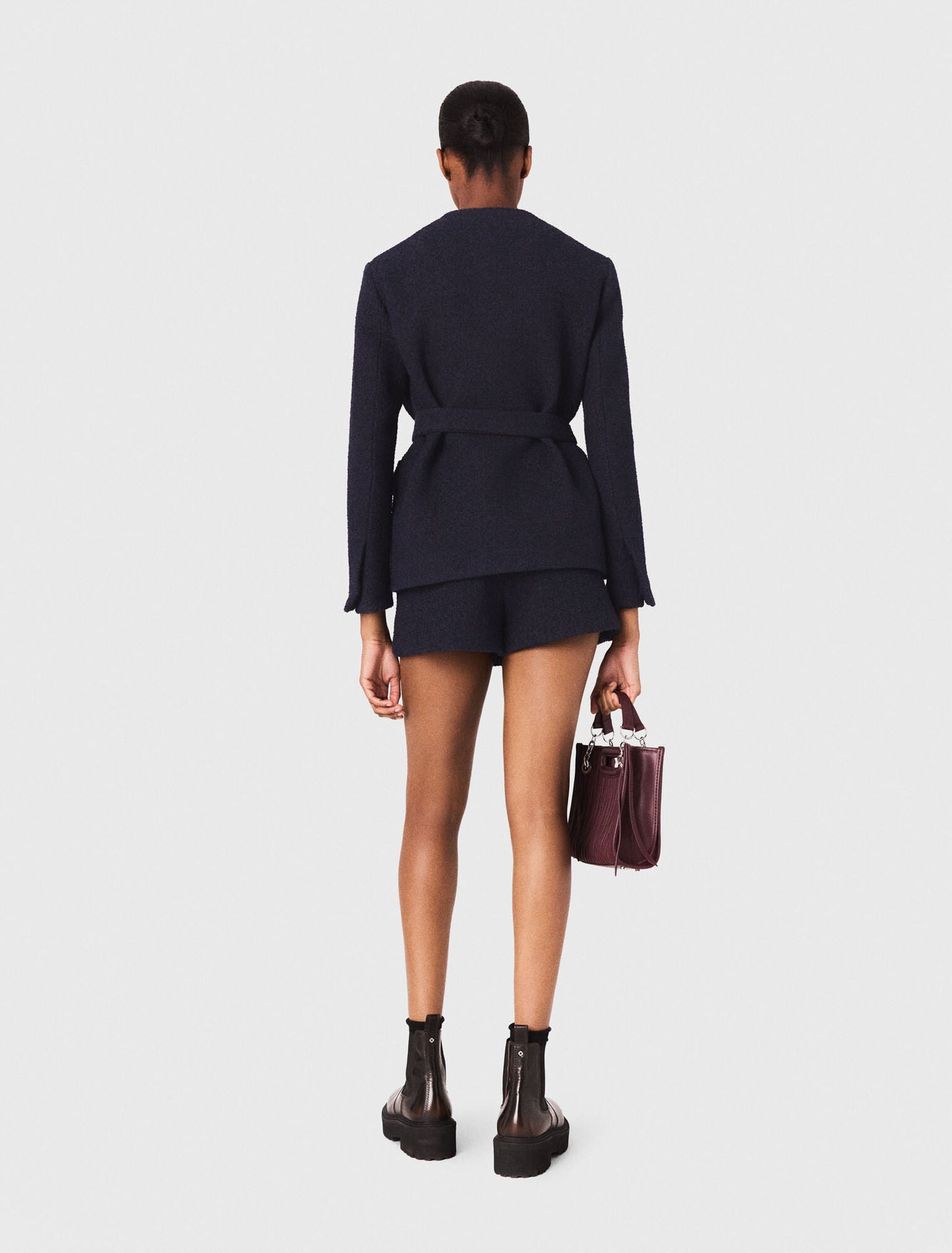 MADDY ARIA 4-POCKET NAVY CROPPED TWEED JACKET WITH GOLD BUTTONS - NAVY