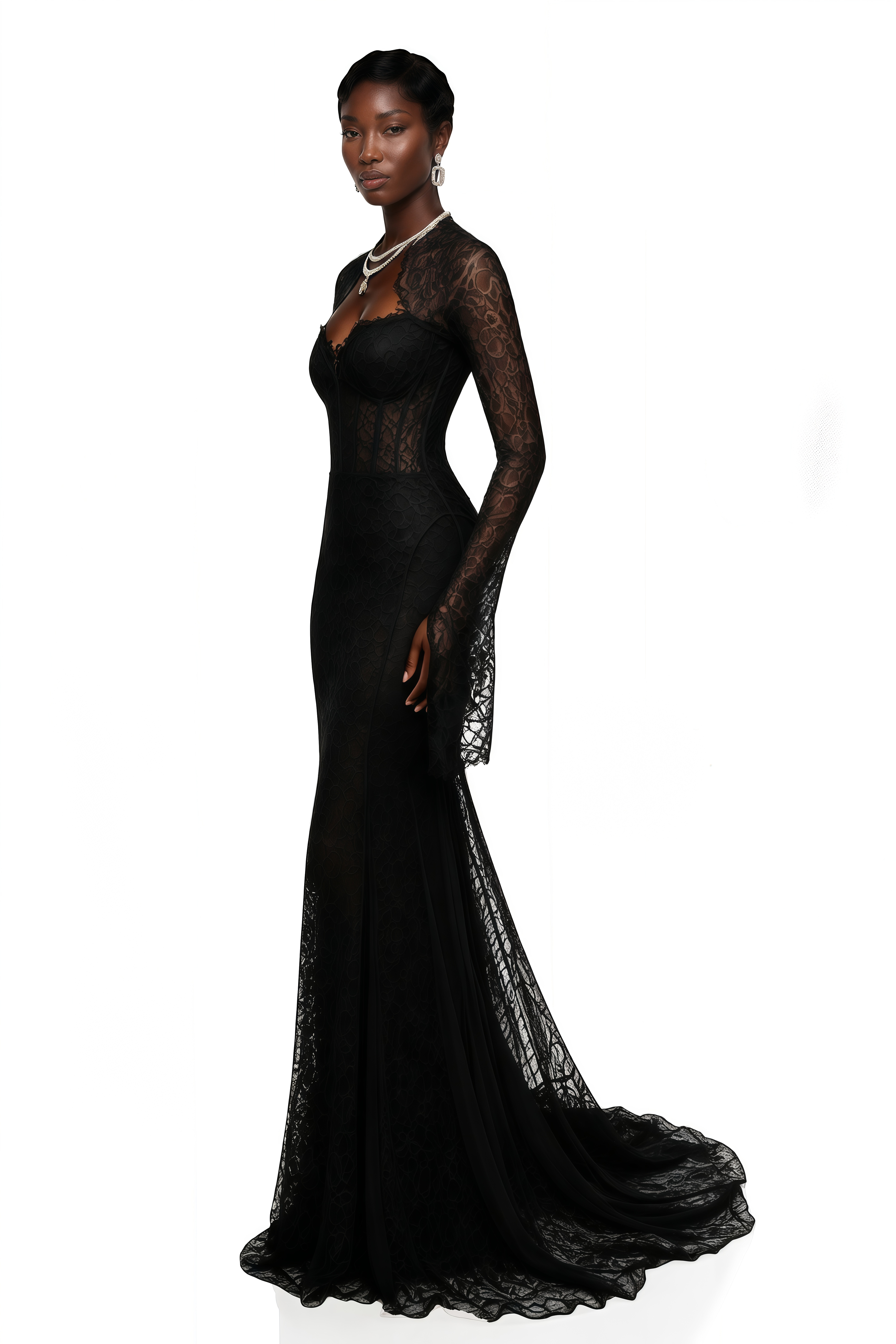 Małgorzata Black Cut-Out Maxi Dress with Train