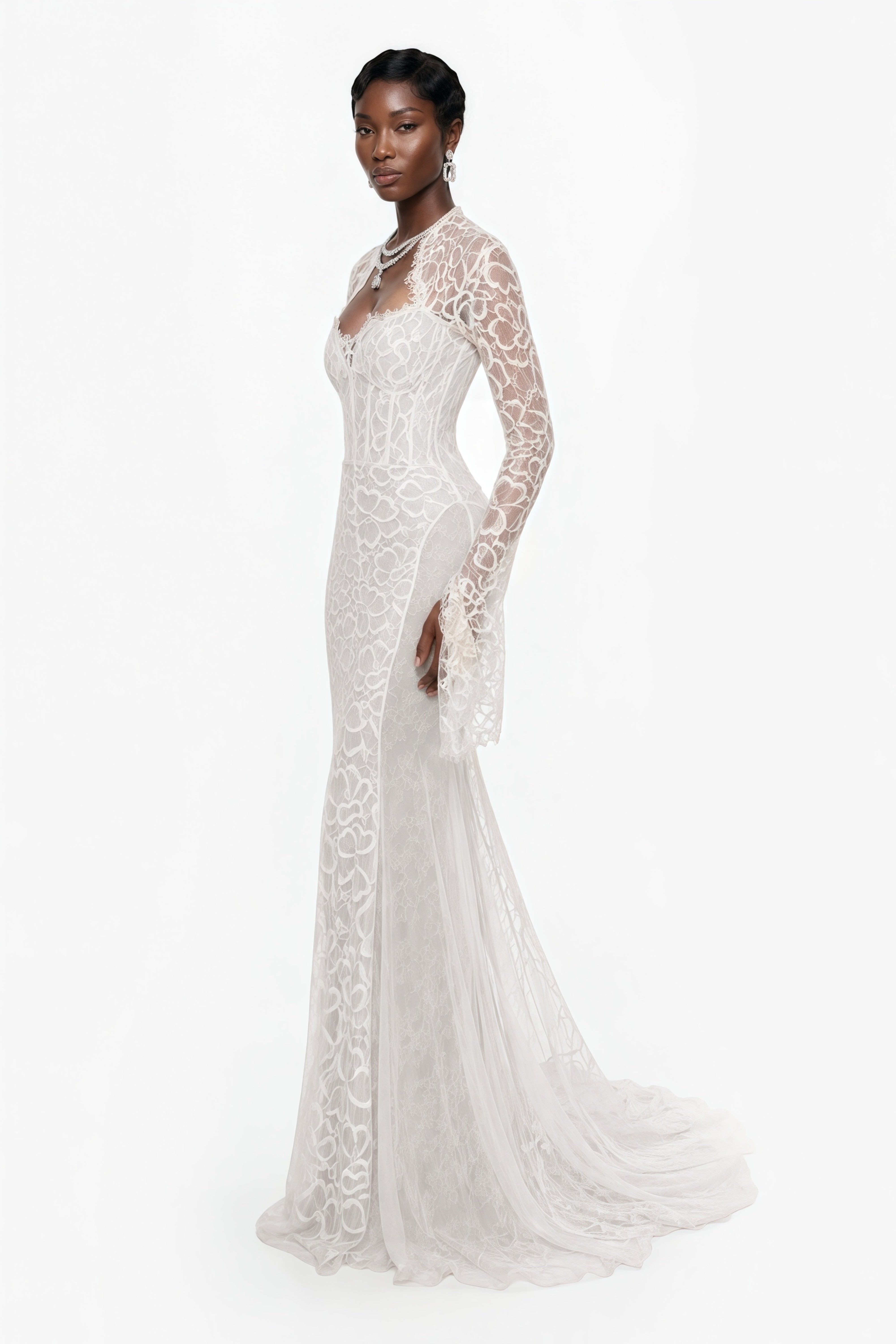 Małgorzata White Cut-Out Maxi Dress with Train