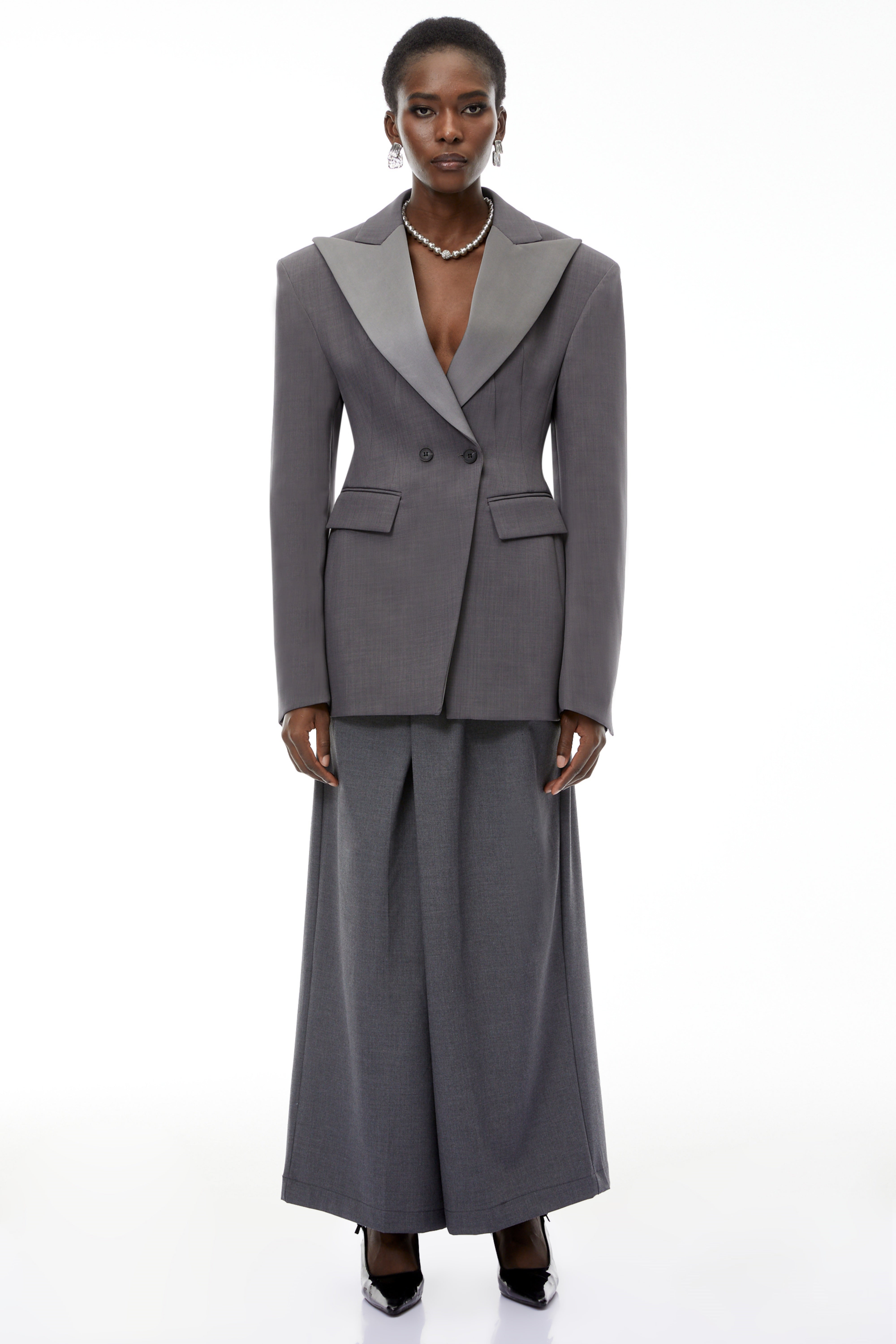 Marcellus Grey Peak Lapels Blazer