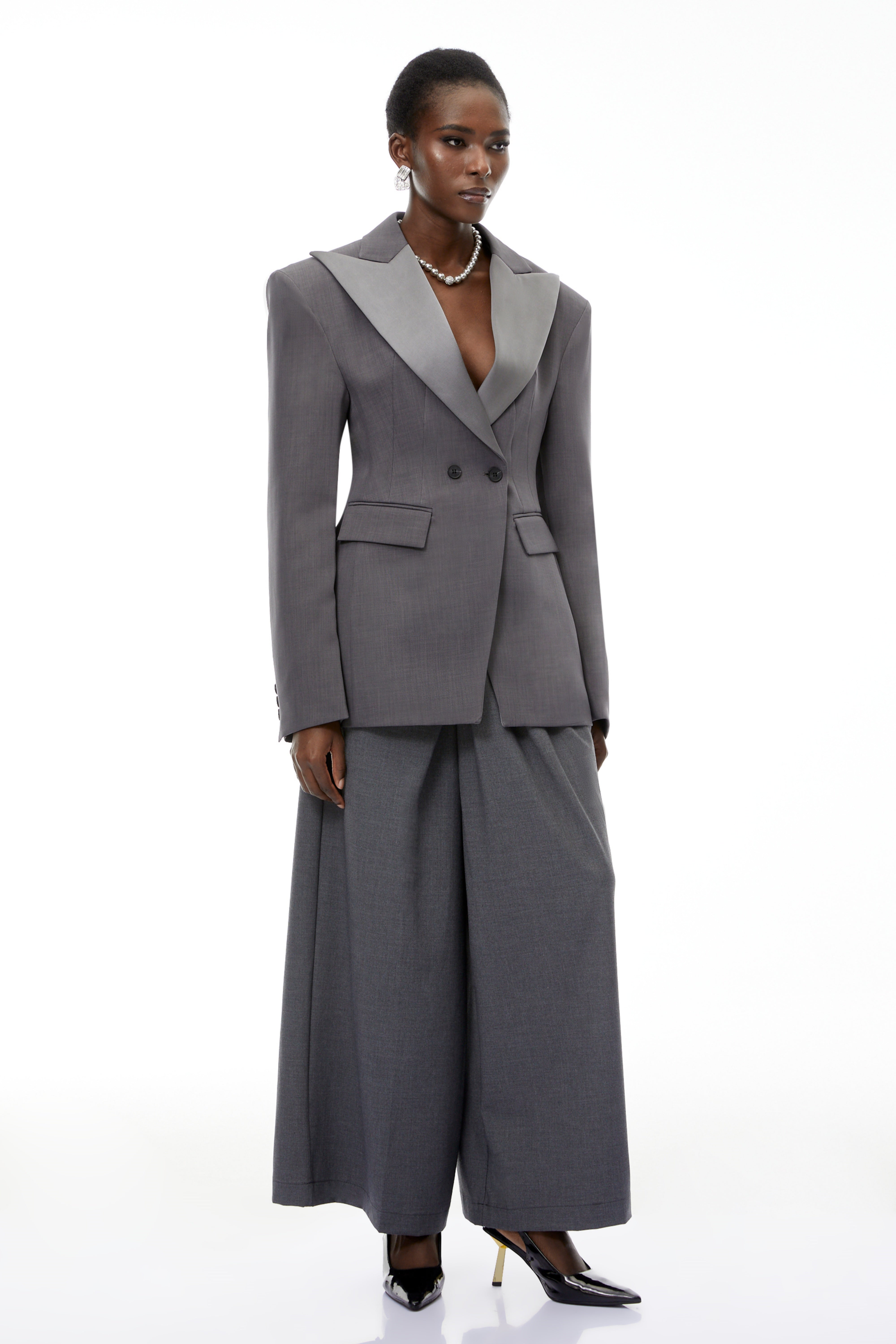 Marcellus Grey Peak Lapels Blazer