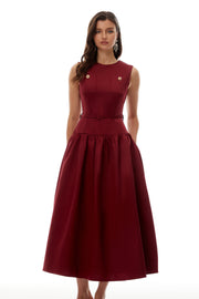 Triana Burgundy Belt Waist Satin Maxi Dress (Final Sale-US Only)