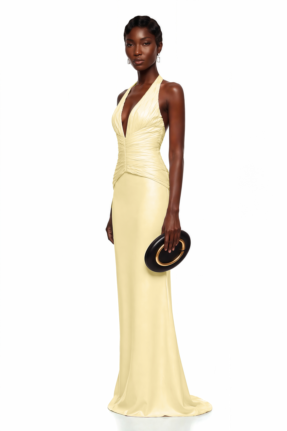 maren yellow halterneck ruched top & skirt set