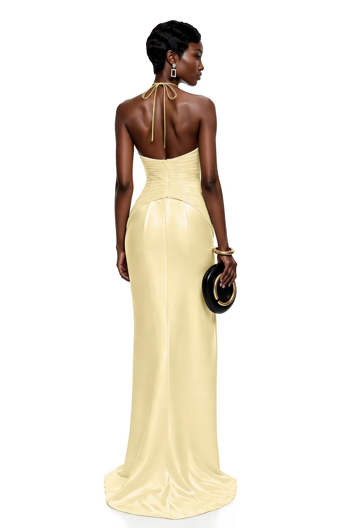 maren yellow halterneck ruched top & skirt set