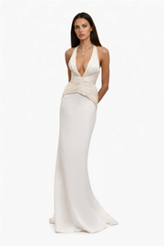 Maren Ivory Halterneck Ruched Top & Skirt Set
