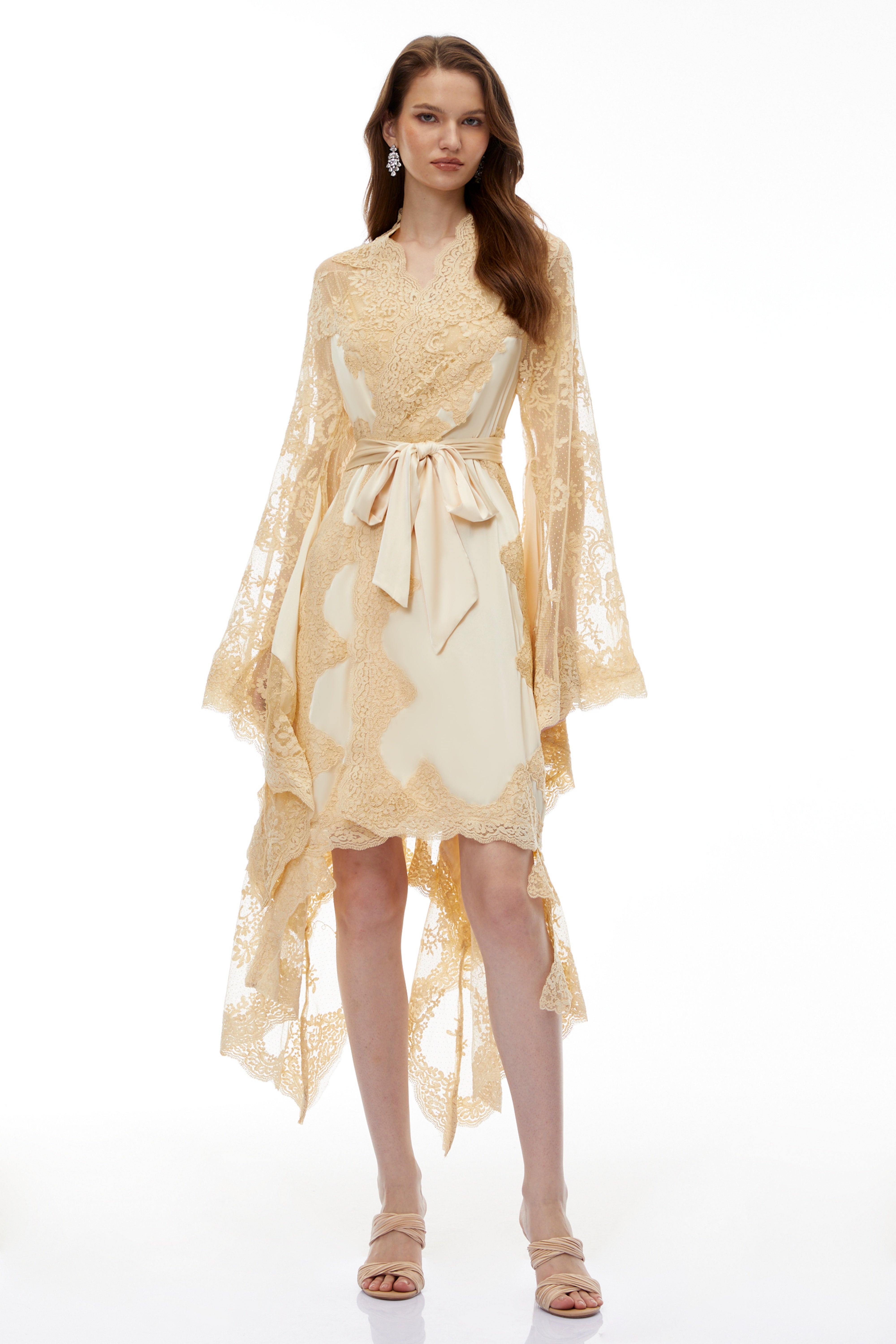 Margalit Neutral Lace Panel Mini Dress