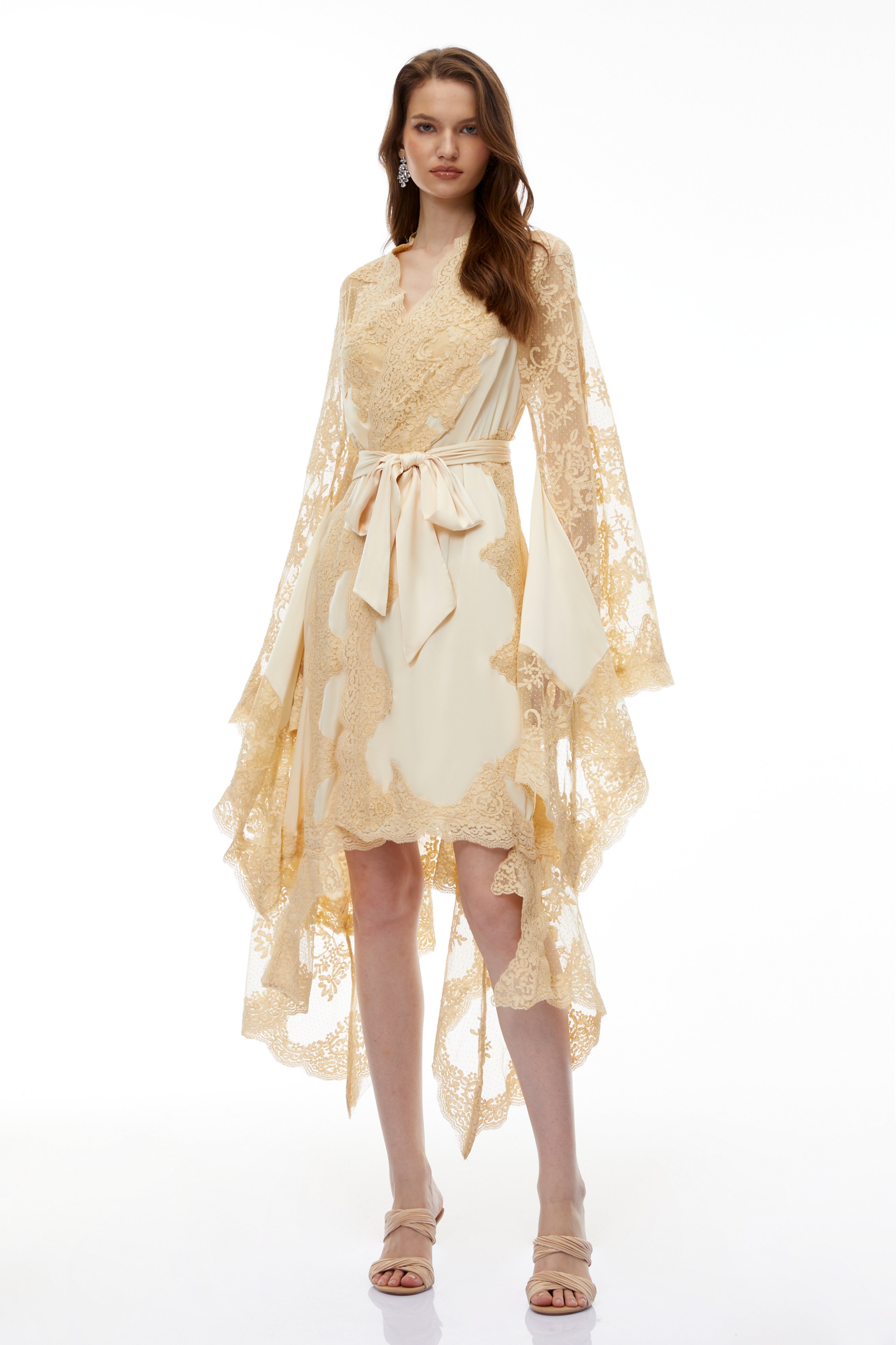Margalit Neutral Lace Panel Mini Dress