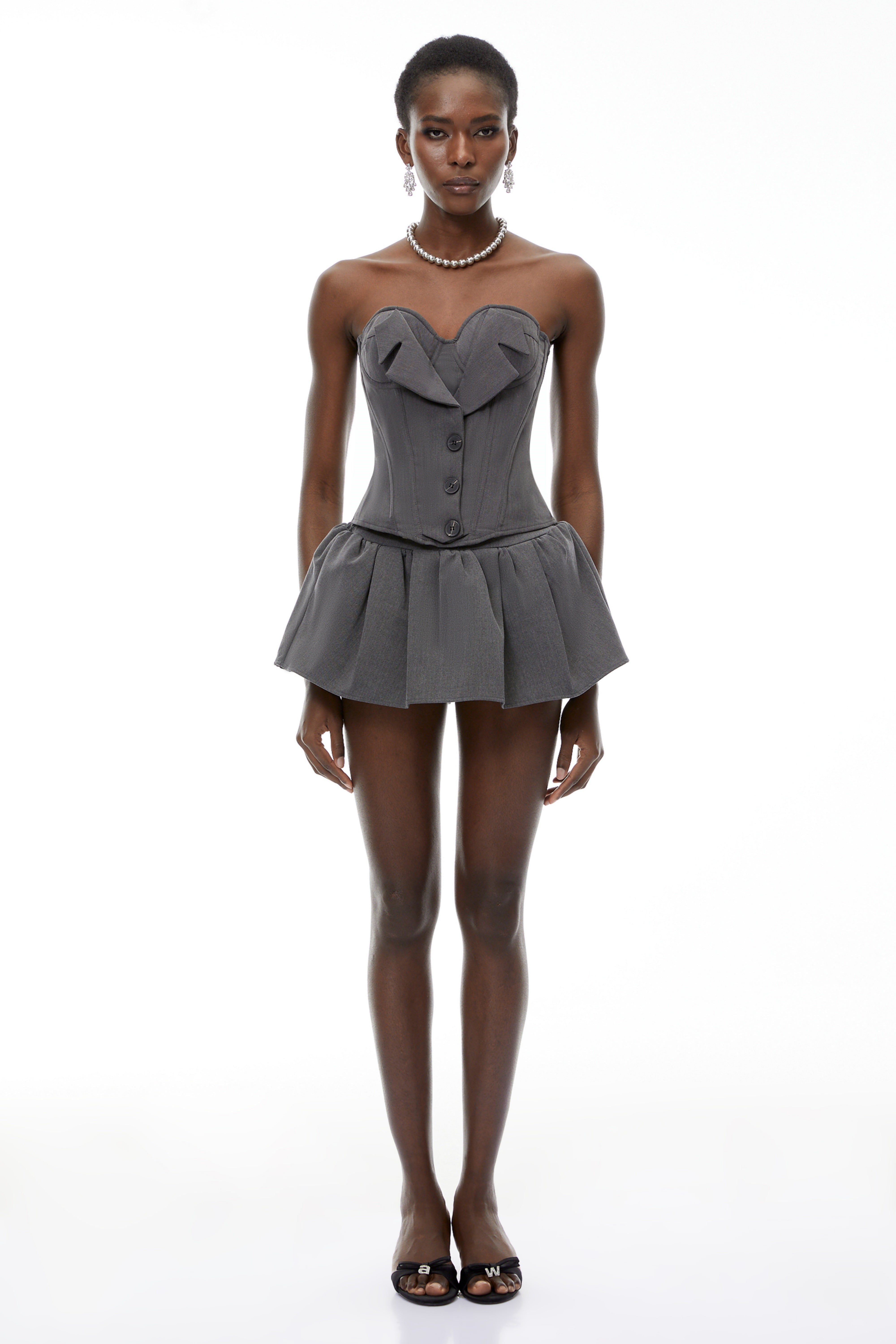 Margaret Grey Sweetheart Neckline Top & Skirt Set