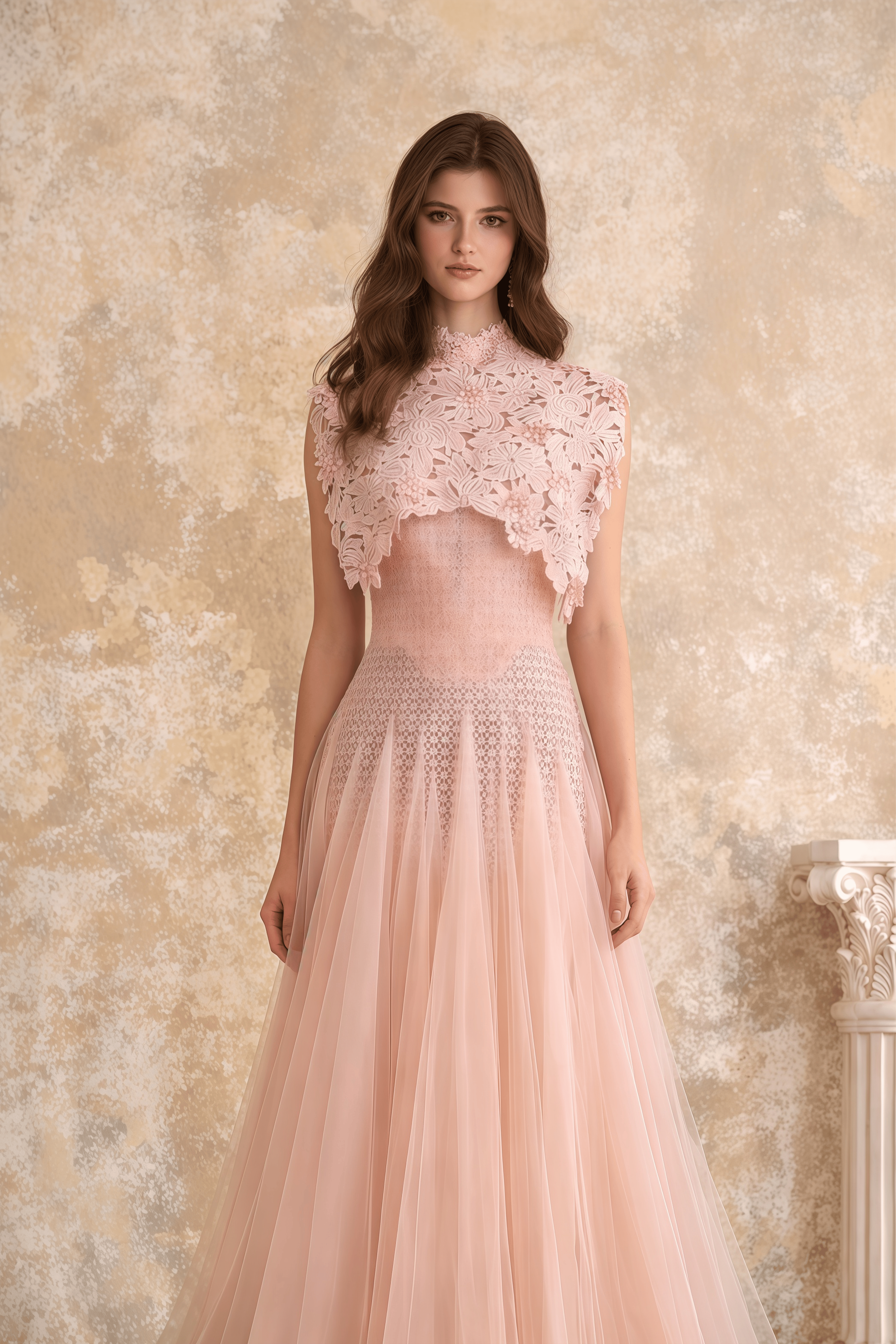 Margaret Light Pink Floral Crochet Midi Dress