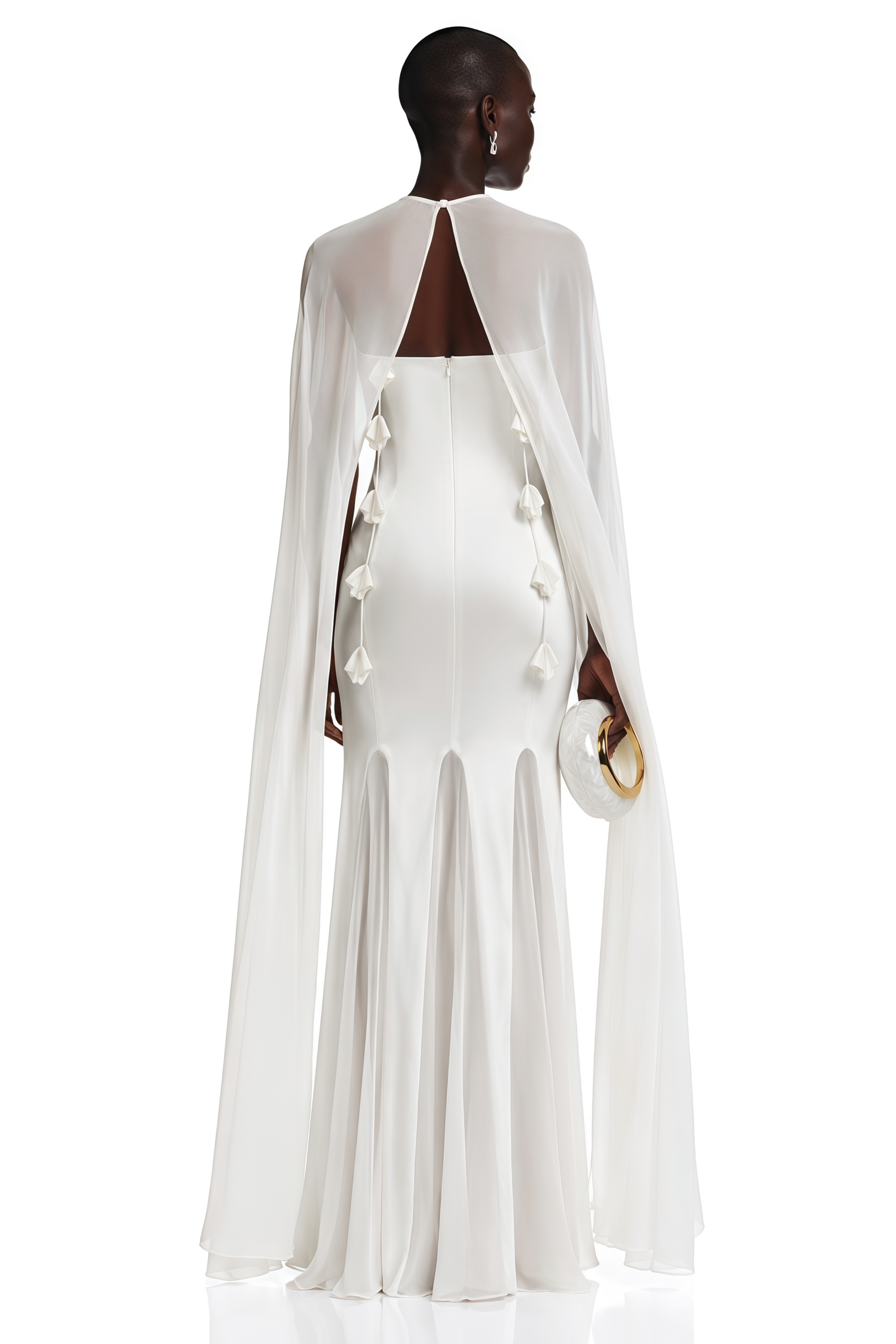 Margot White Plunging Paneled Maxi Dress with Scarf