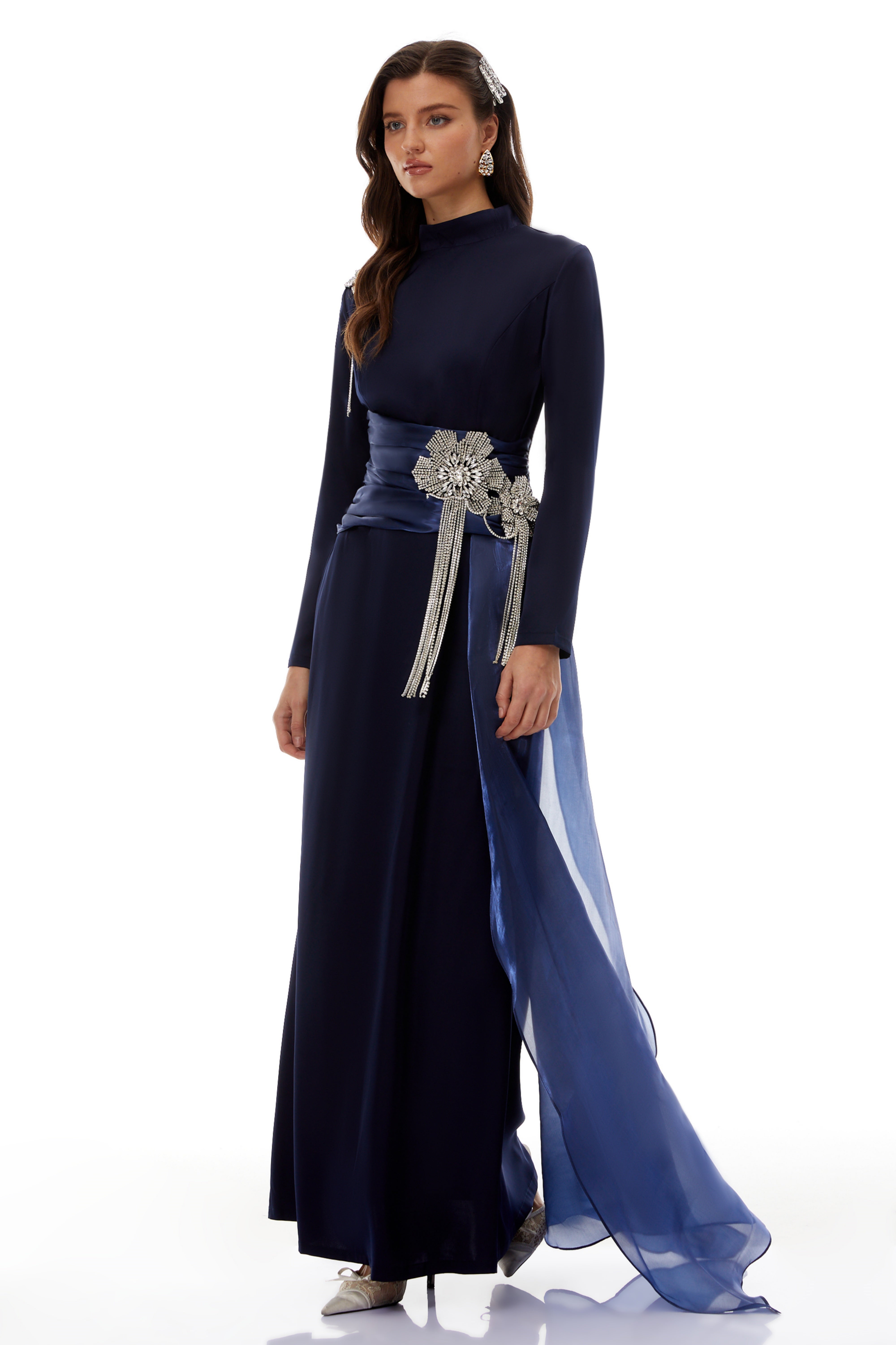 Marguerite Blue Embellished Ribbon Maxi Dress (Final Sale-US Only)