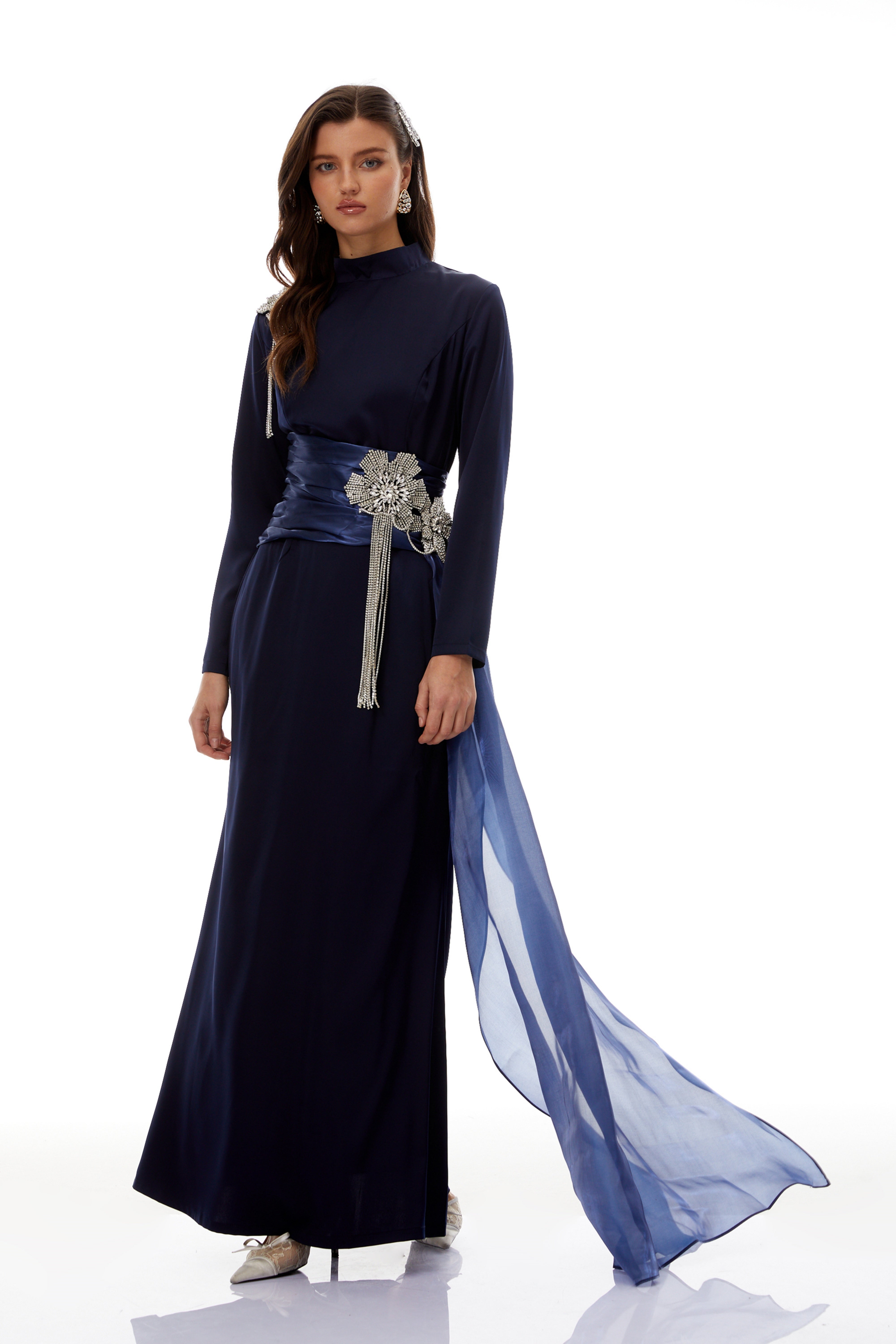 Marguerite Blue Embellished Ribbon Maxi Dress (Final Sale-US Only)