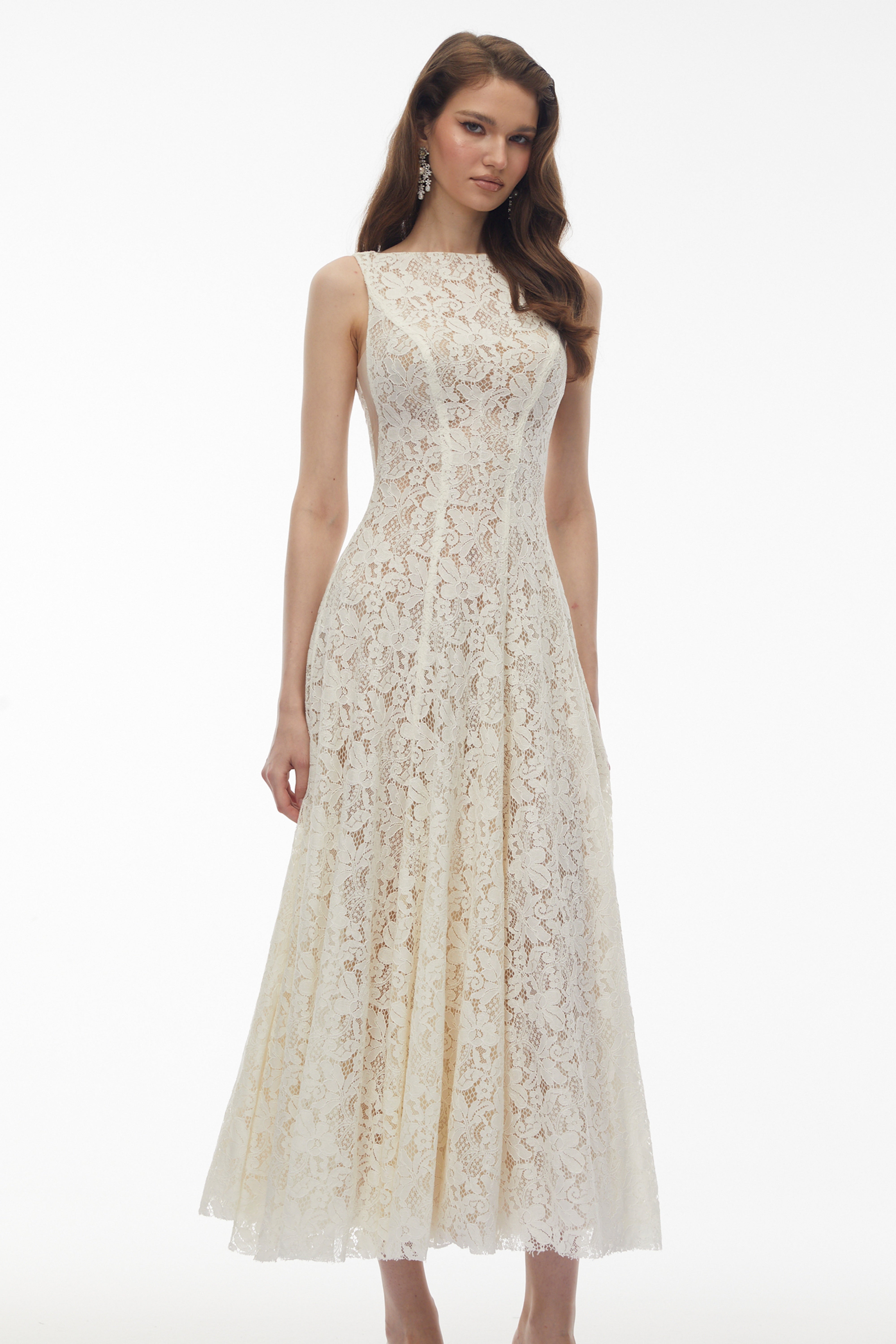 Marhuma White Floral Lace Maxi Dress
