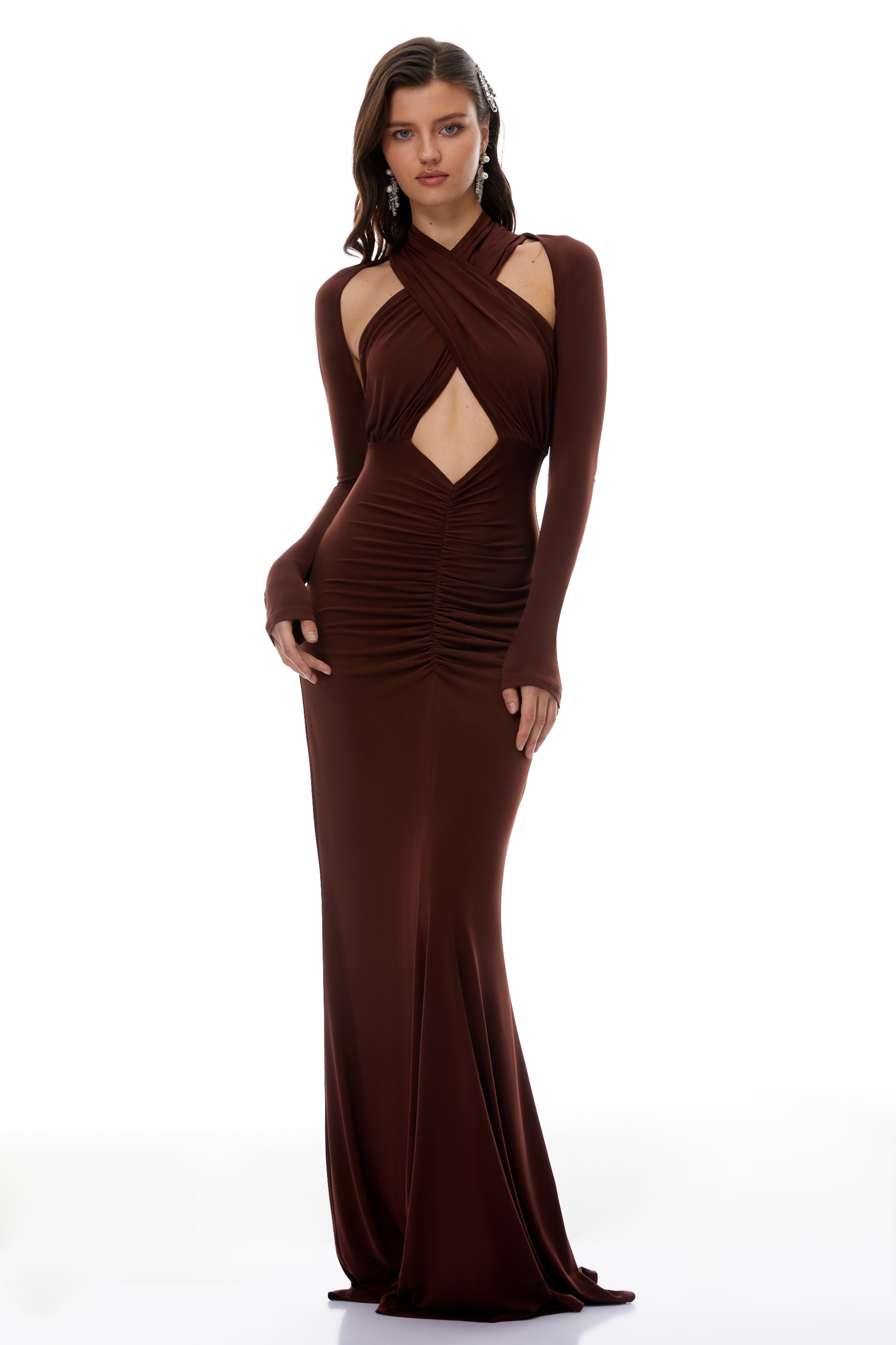 Marie Brown Cross Over Cut-Out Maxi Dress (Final Sale)