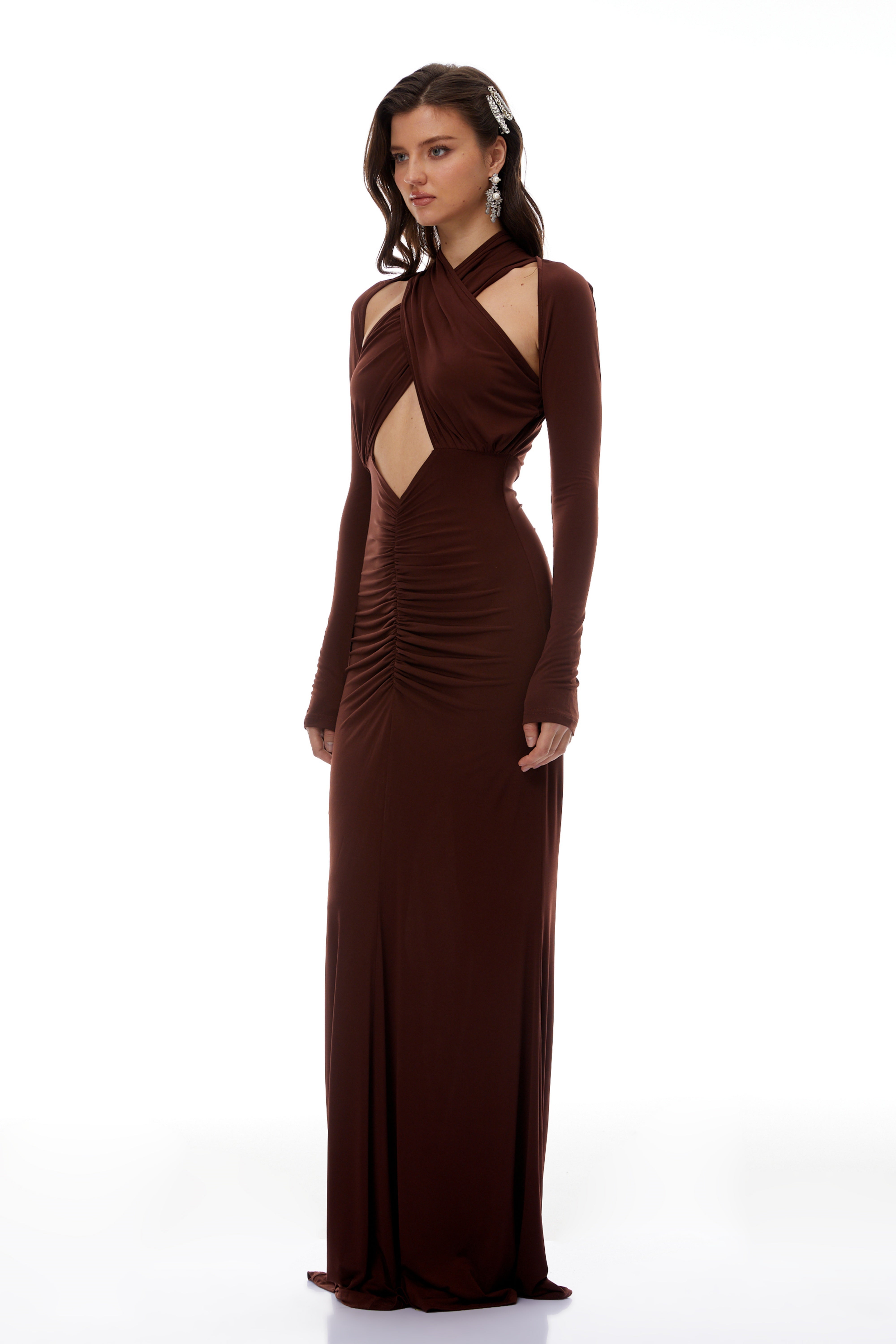 Marie Brown Cross Over Cut-Out Maxi Dress (Final Sale)