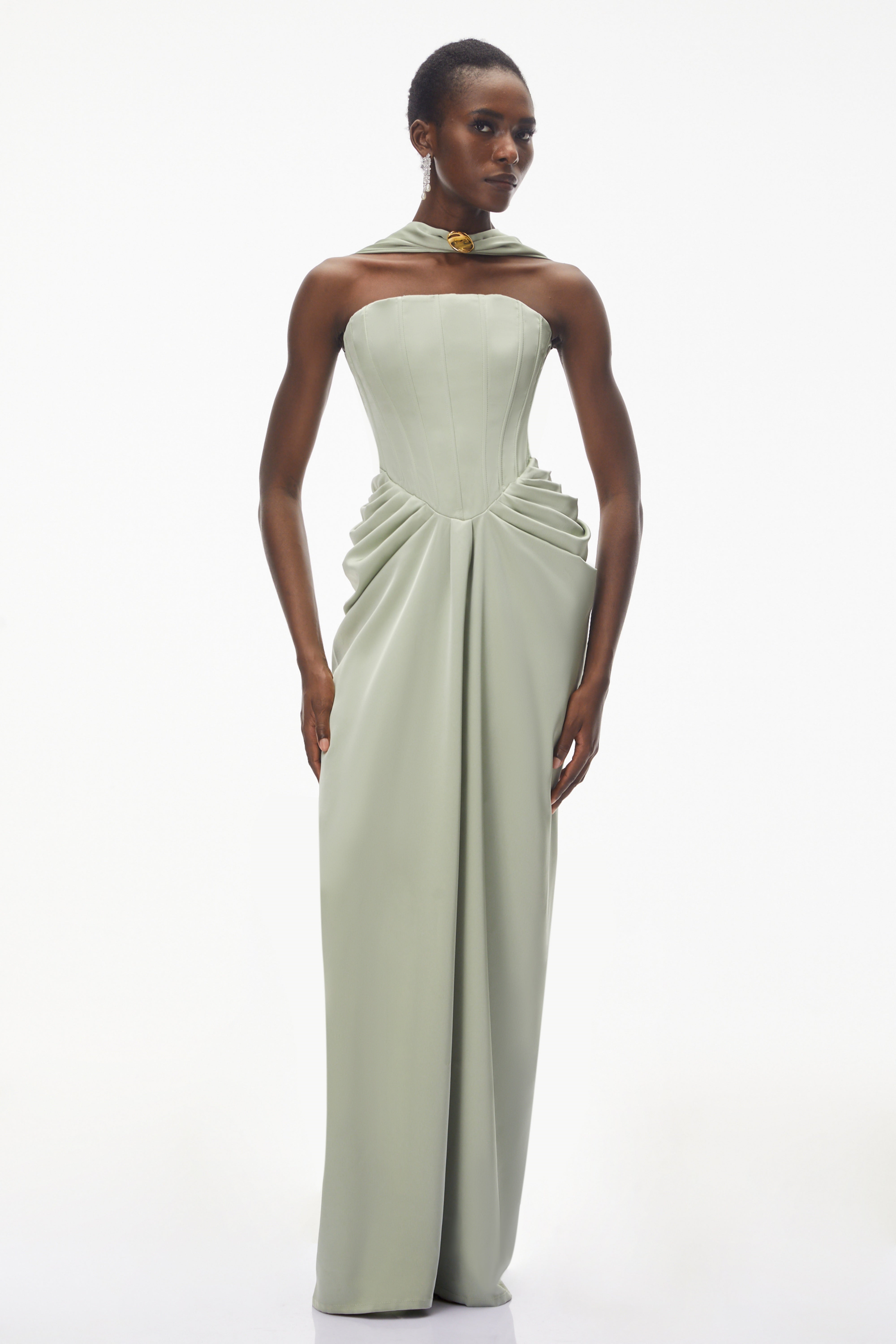 Mariella Green Halterneck Corset Maxi Gown