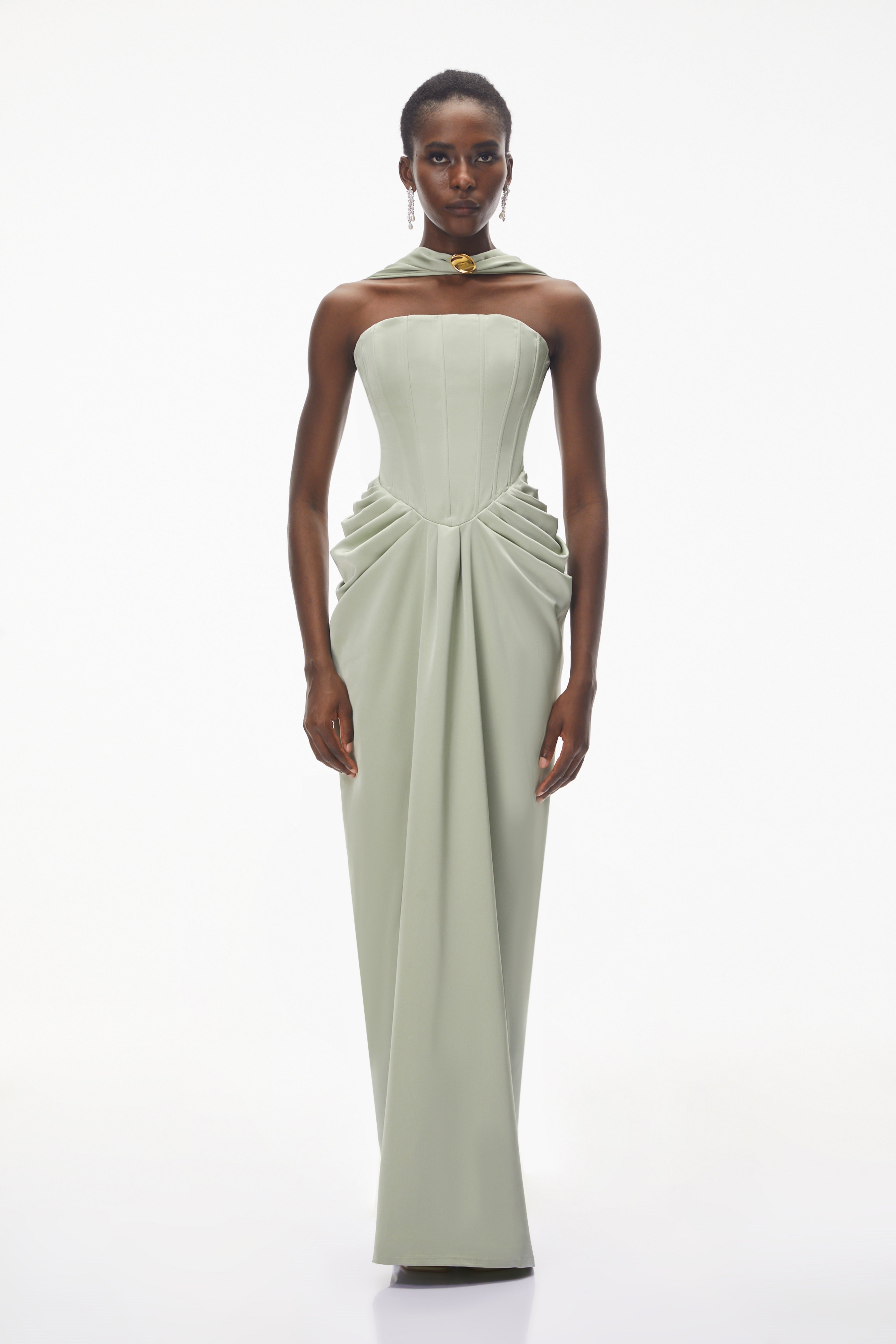 Mariella Green Halterneck Corset Maxi Gown
