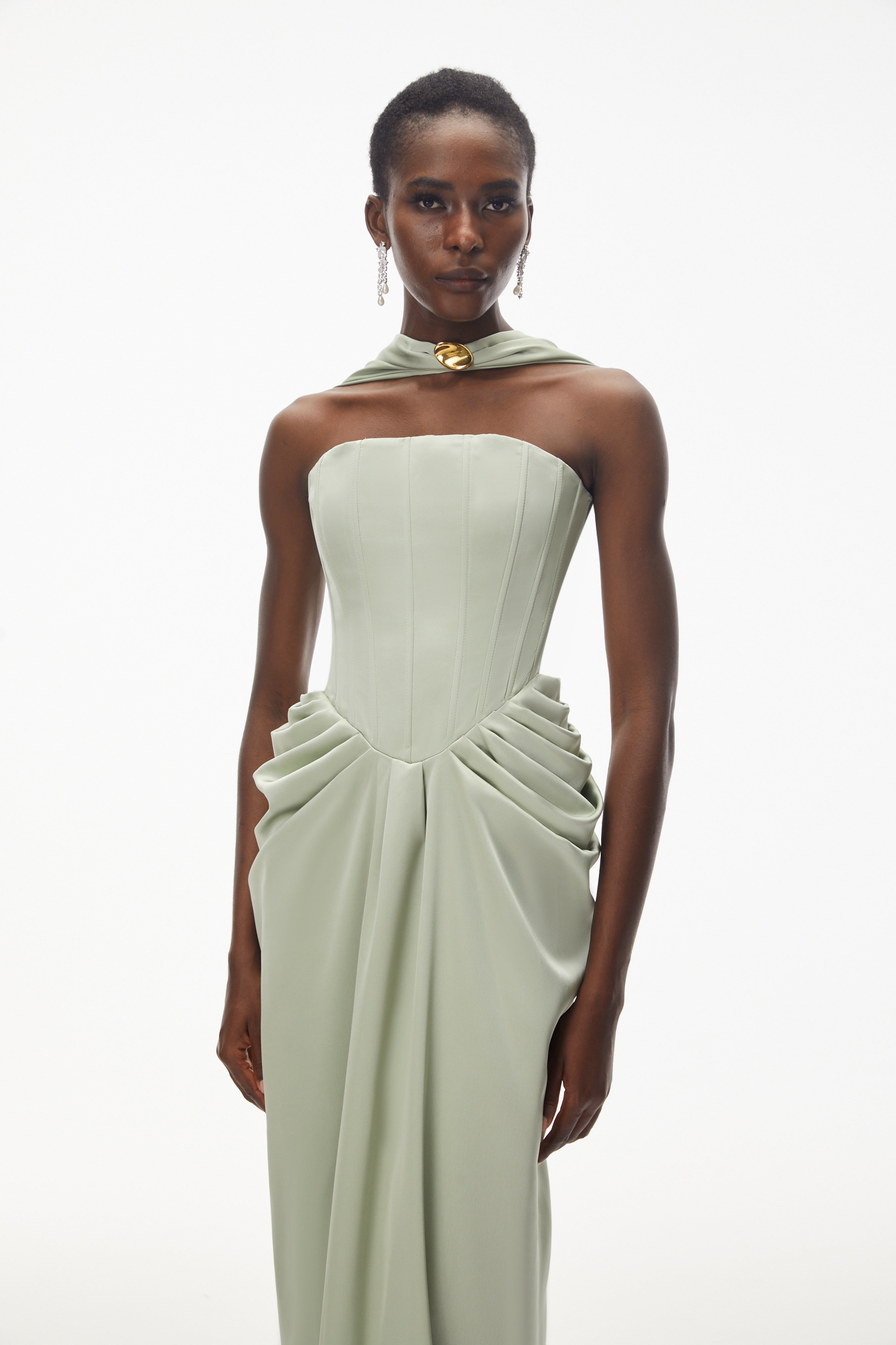 Mariella Green Halterneck Corset Maxi Gown