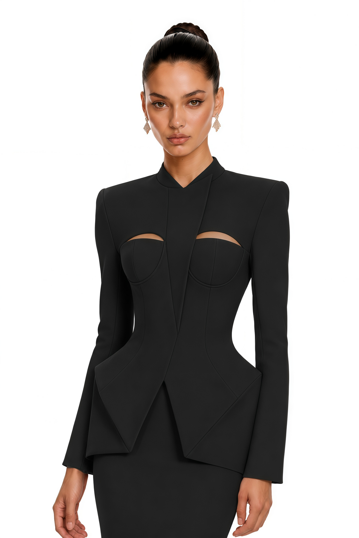 marietta black structured blazer & pencil midi skirt set