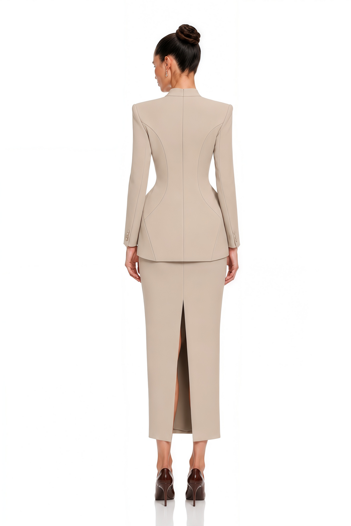 marietta neutral structured blazer & pencil midi skirt set