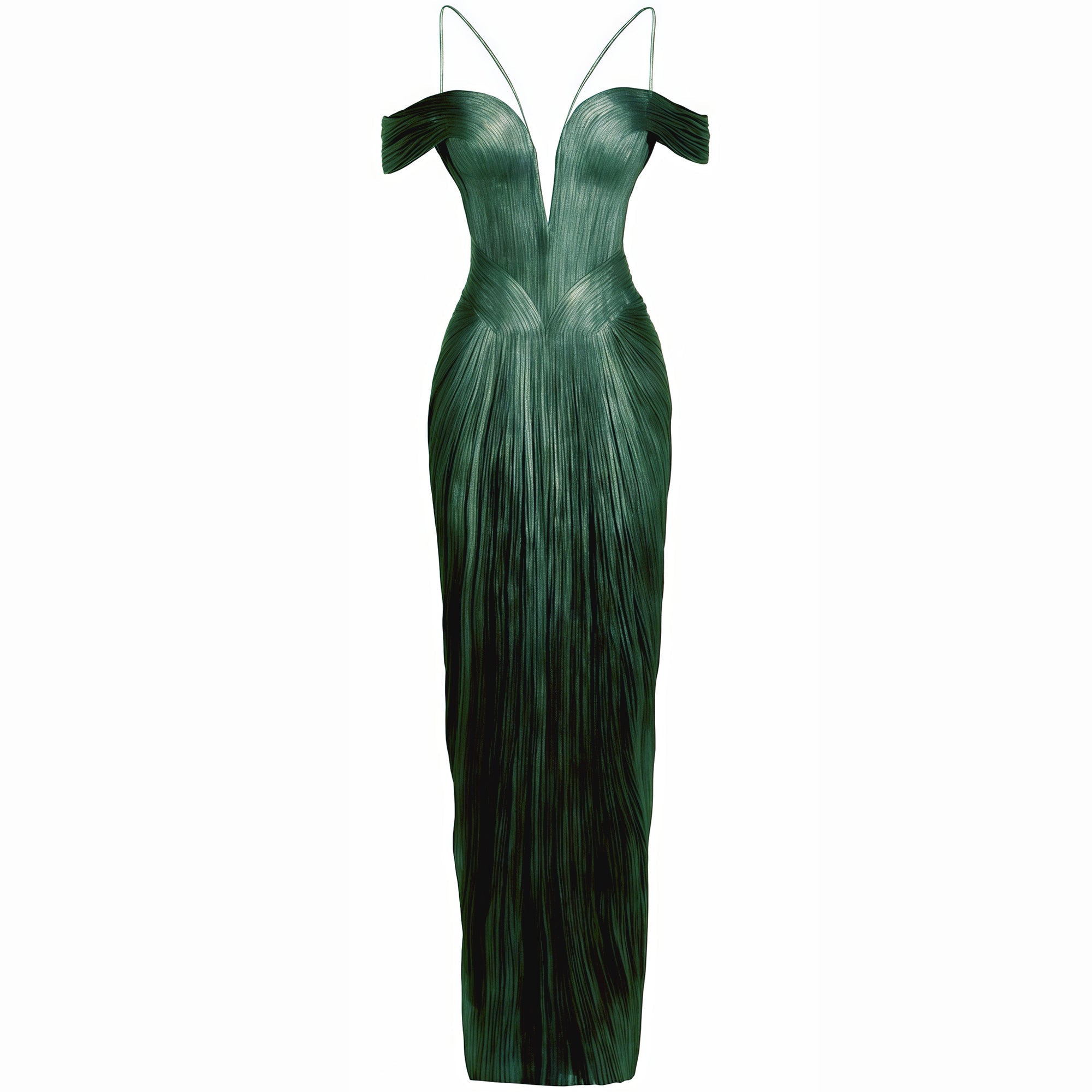 Marise Green Draped Satin Maxi Dress