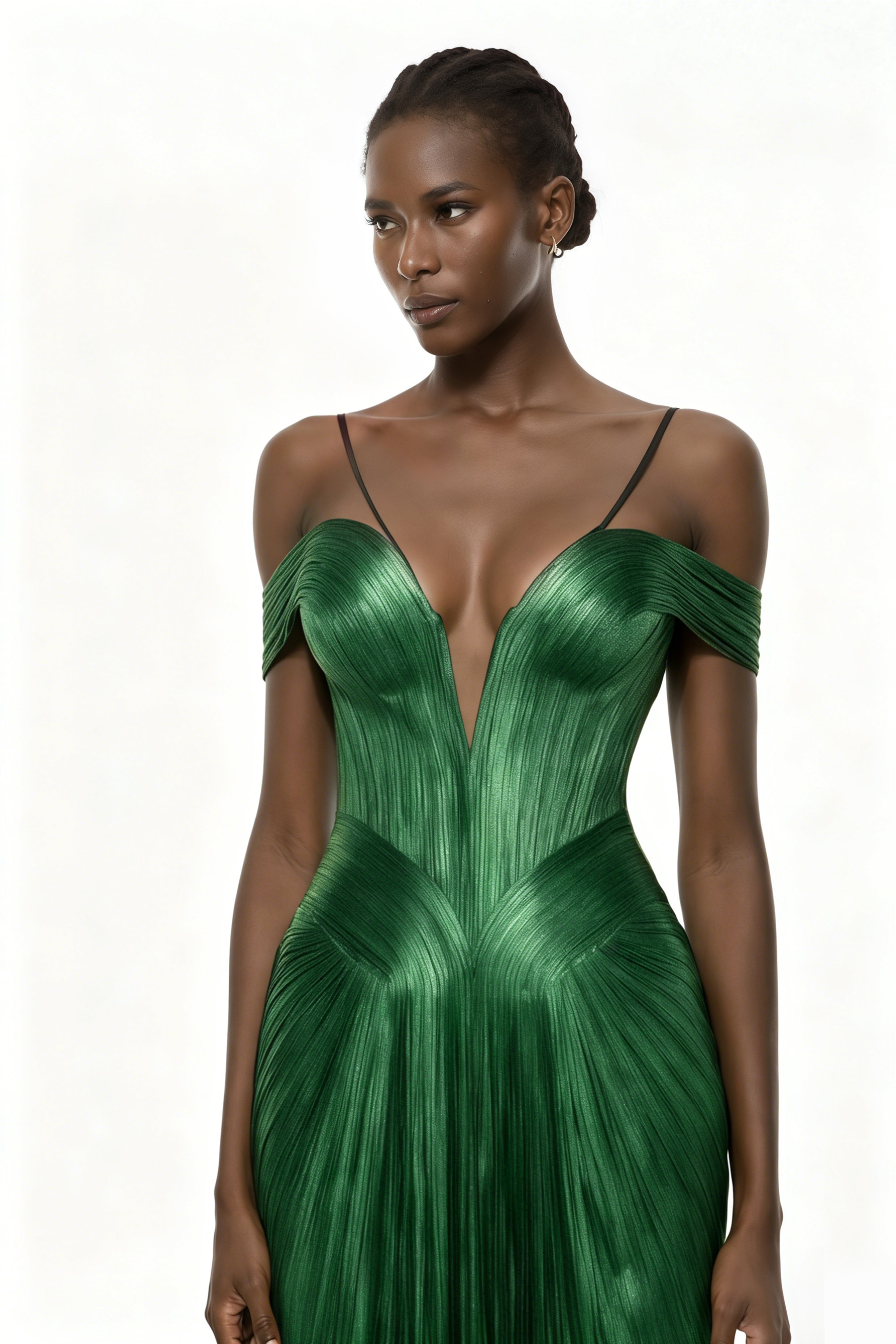 Marise Green Draped Satin Maxi Dress