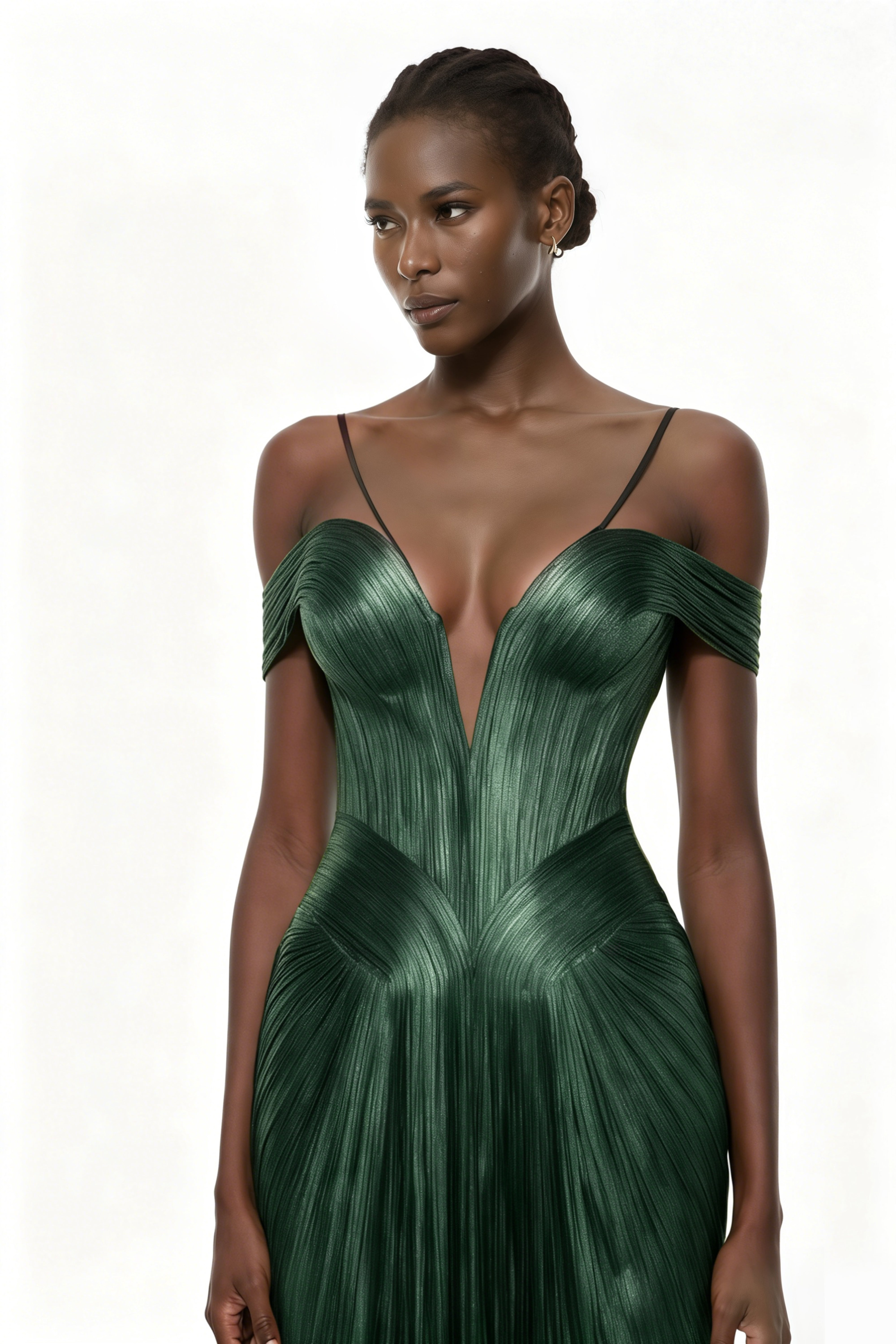 Marise Green Draped Satin Maxi Dress