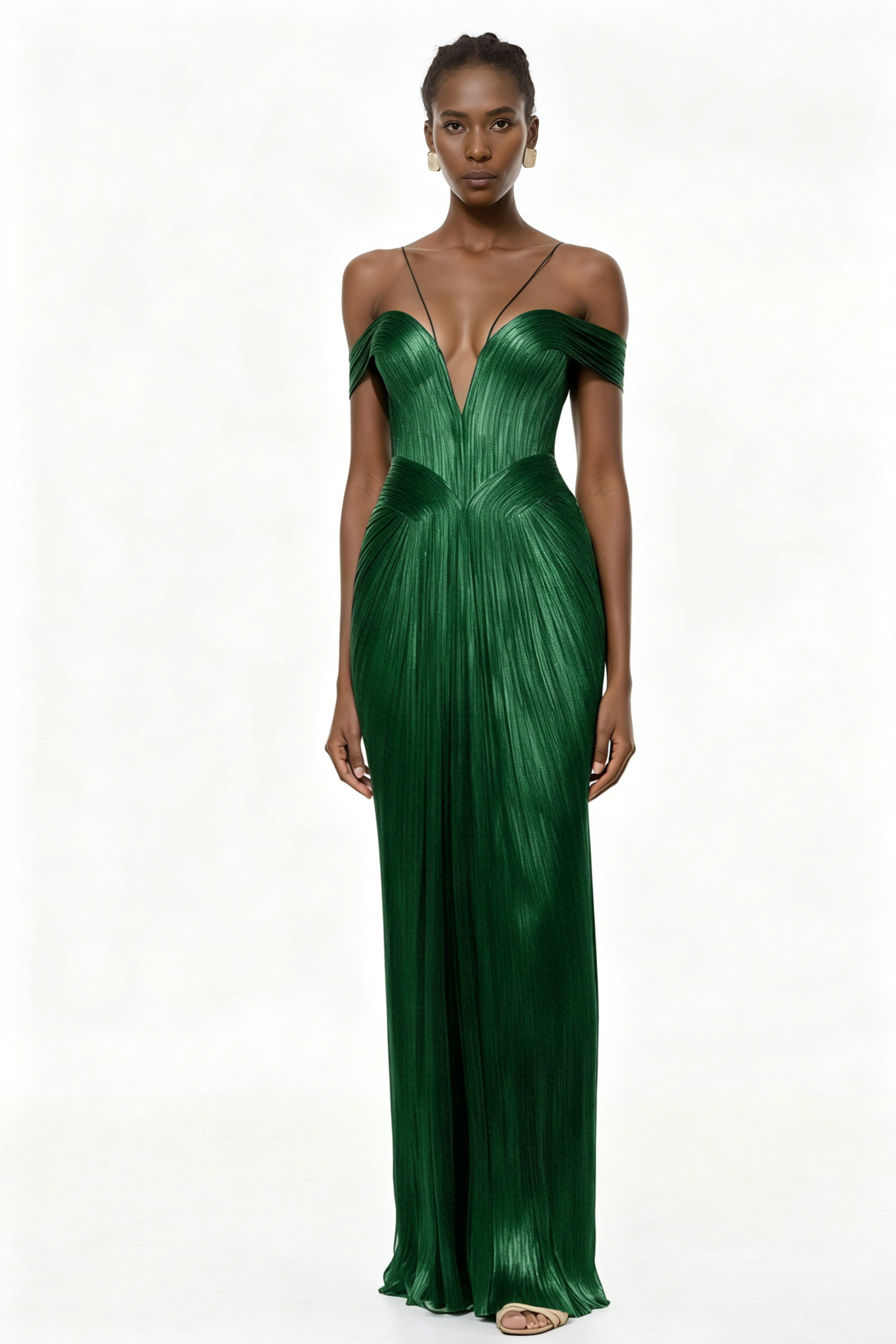 Marise Green Draped Satin Maxi Dress