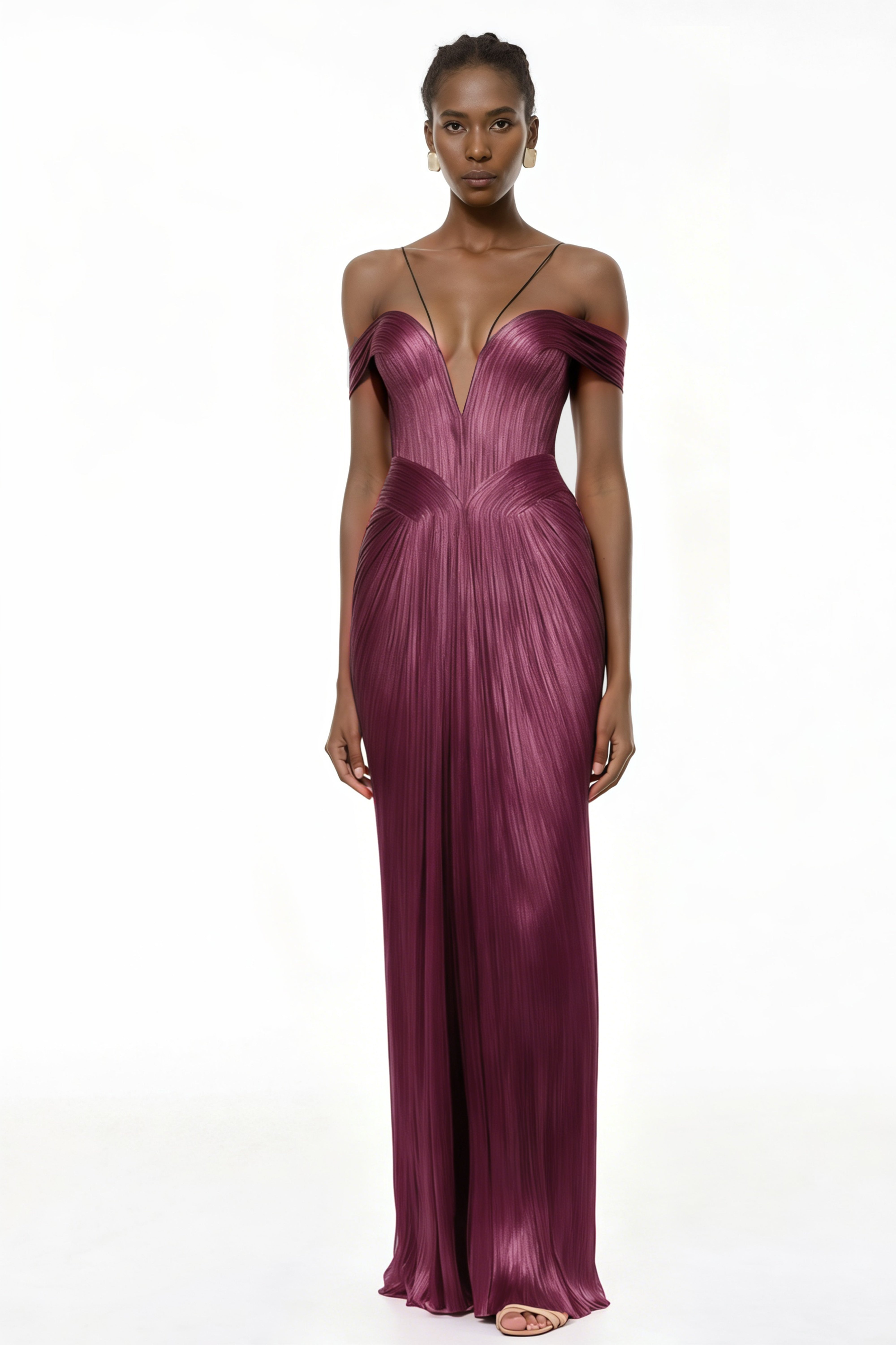 Marise Pink Draped Satin Maxi Dress