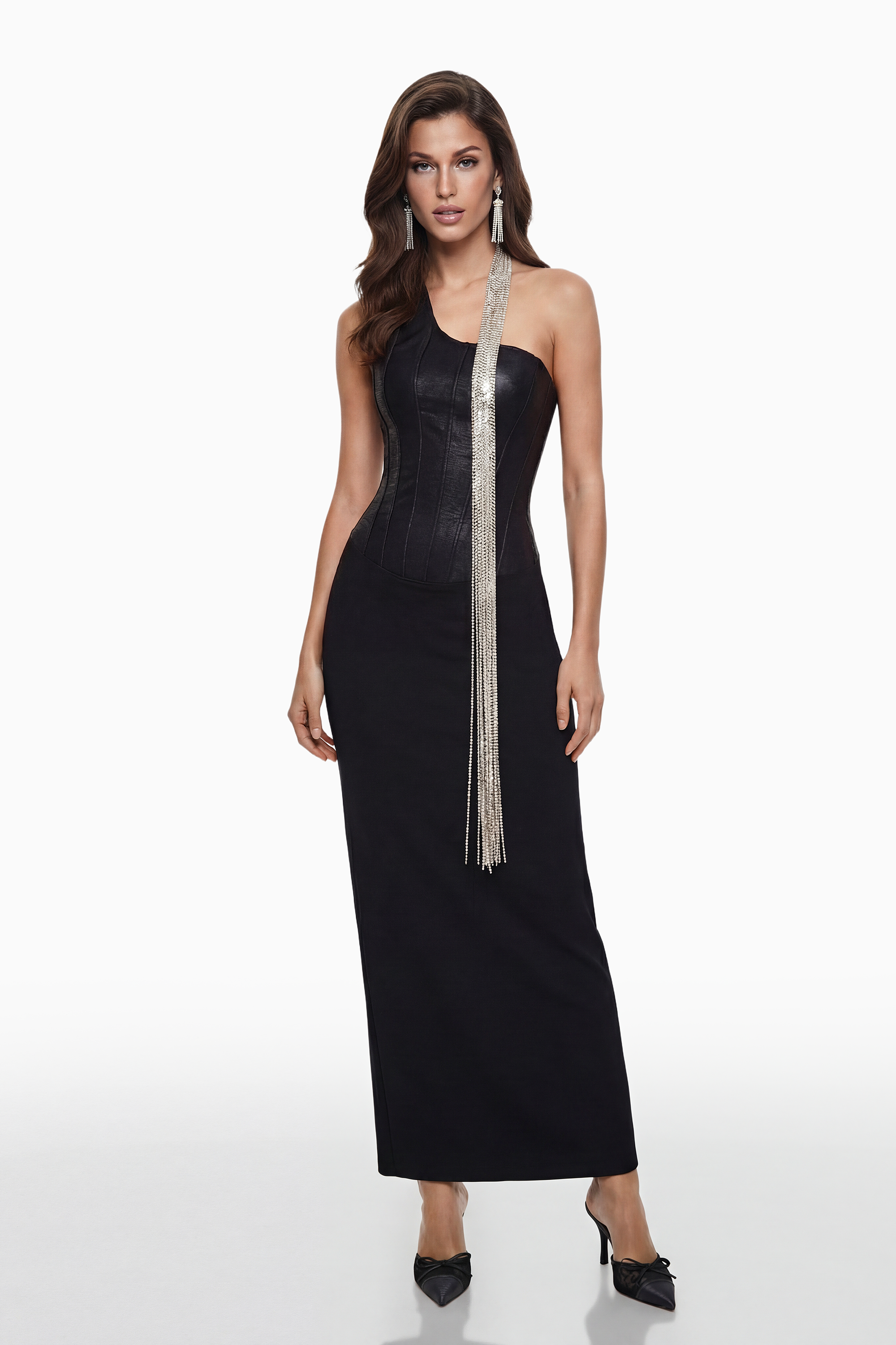 Markel Black Bandage Maxi Dress with Crystal Chains (Final Sale-US Only)