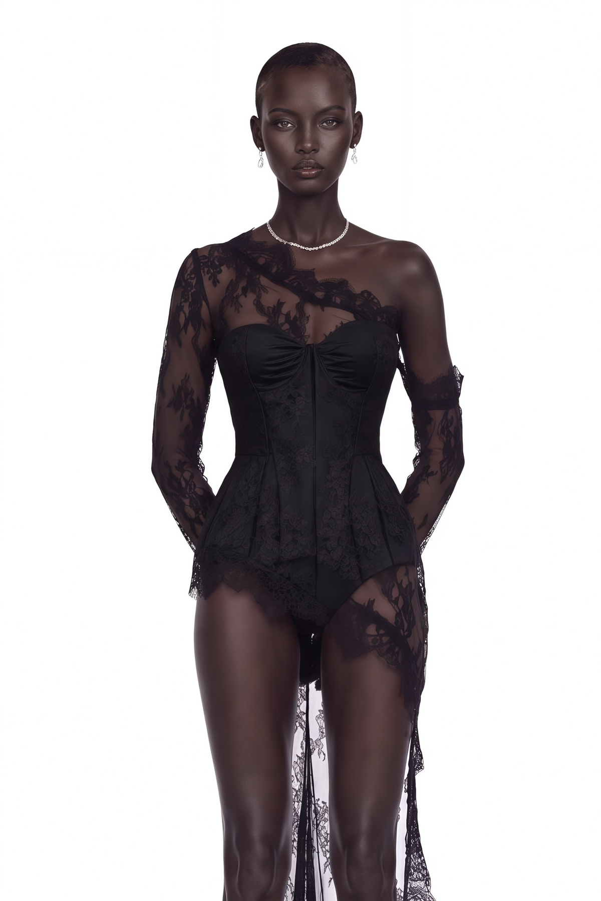 marnie black lace corset high-low mini dress