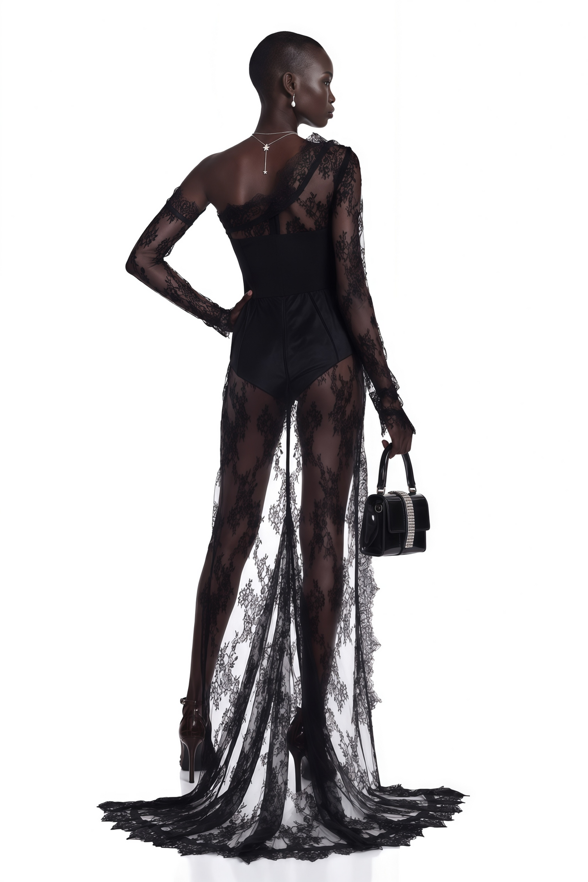 marnie black lace corset high-low mini dress