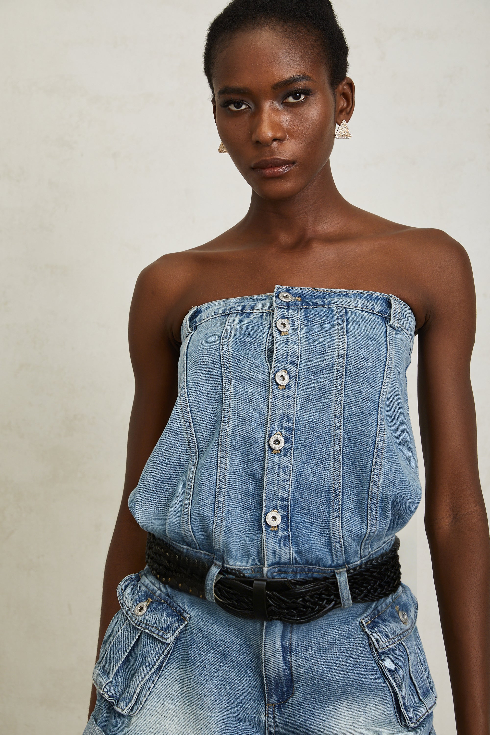 Marta Blue Faded Effect Denim Playsuit (Final Sale-US Only)