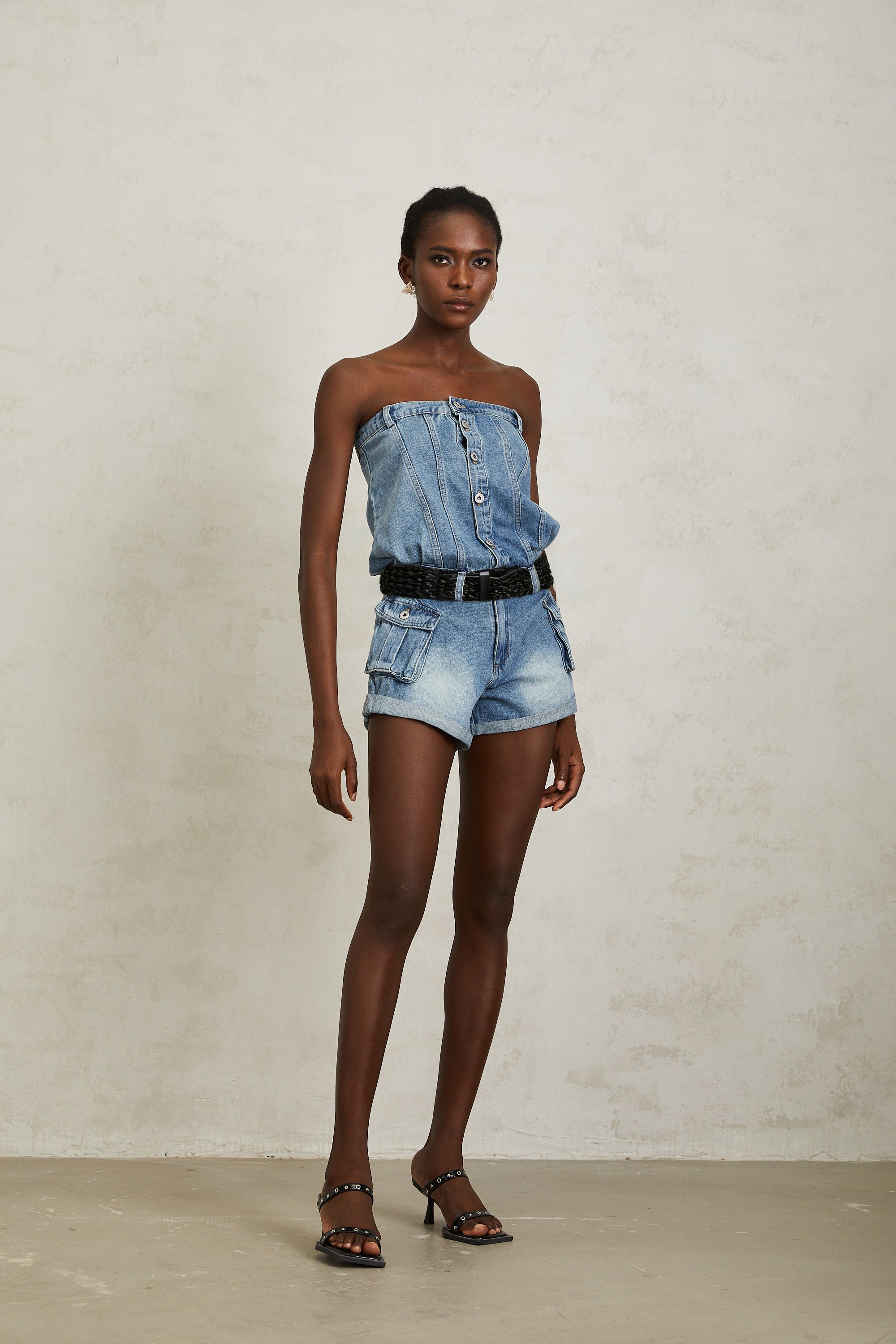 Marta Blue Faded Effect Denim Playsuit (Final Sale-US Only)