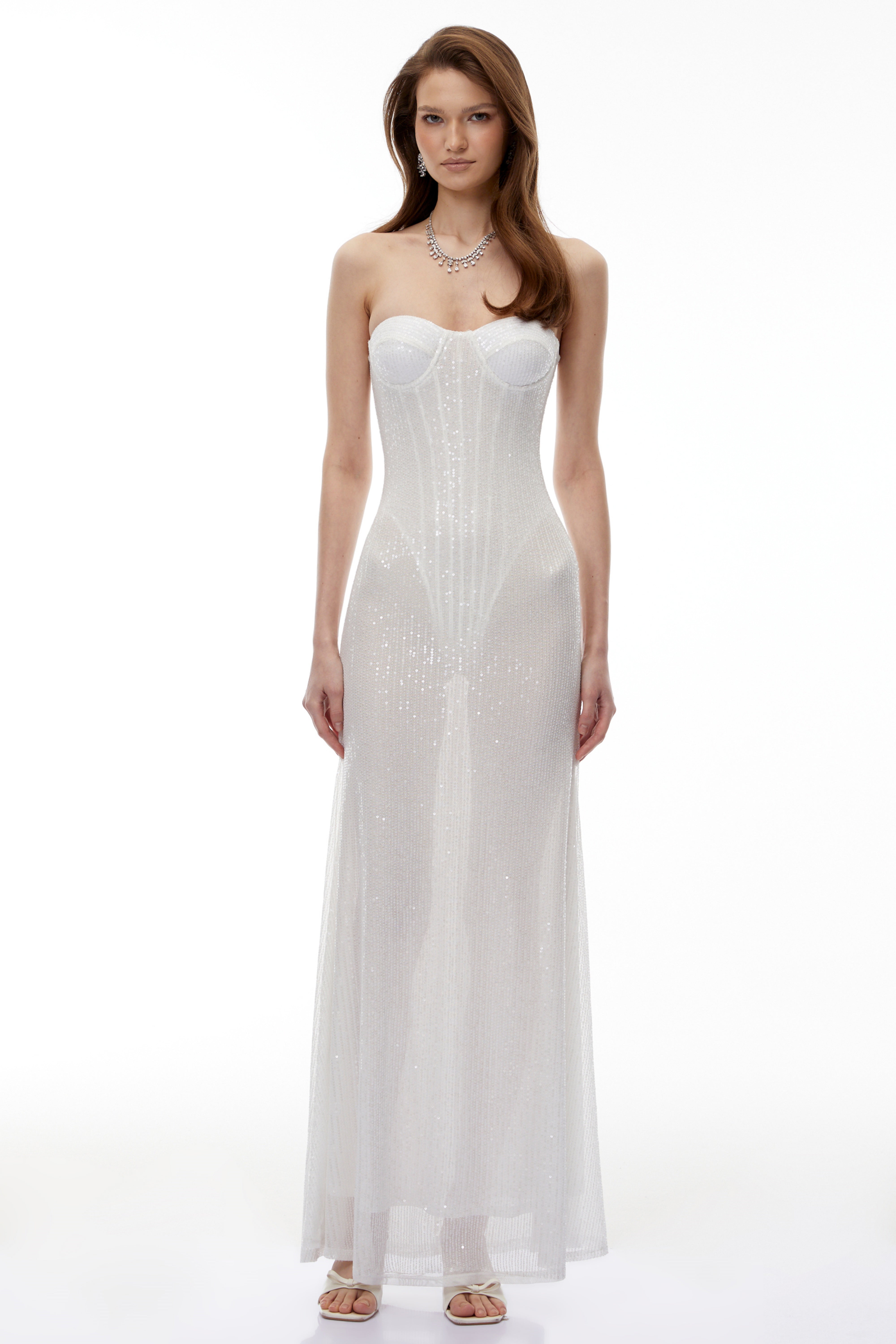 Marwen White Off Shoulder Sequin Maxi Dress