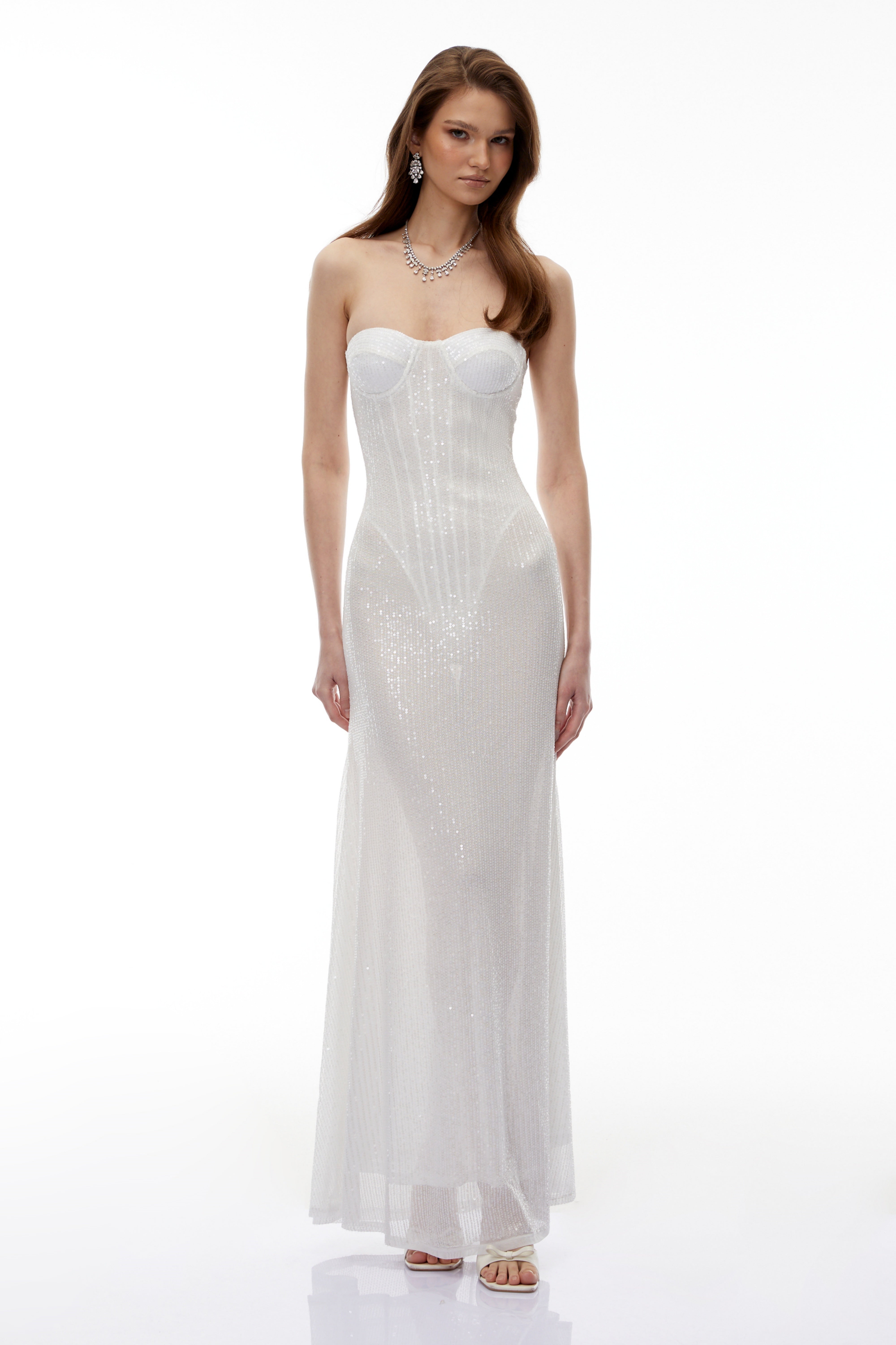 Marwen White Off Shoulder Sequin Maxi Dress