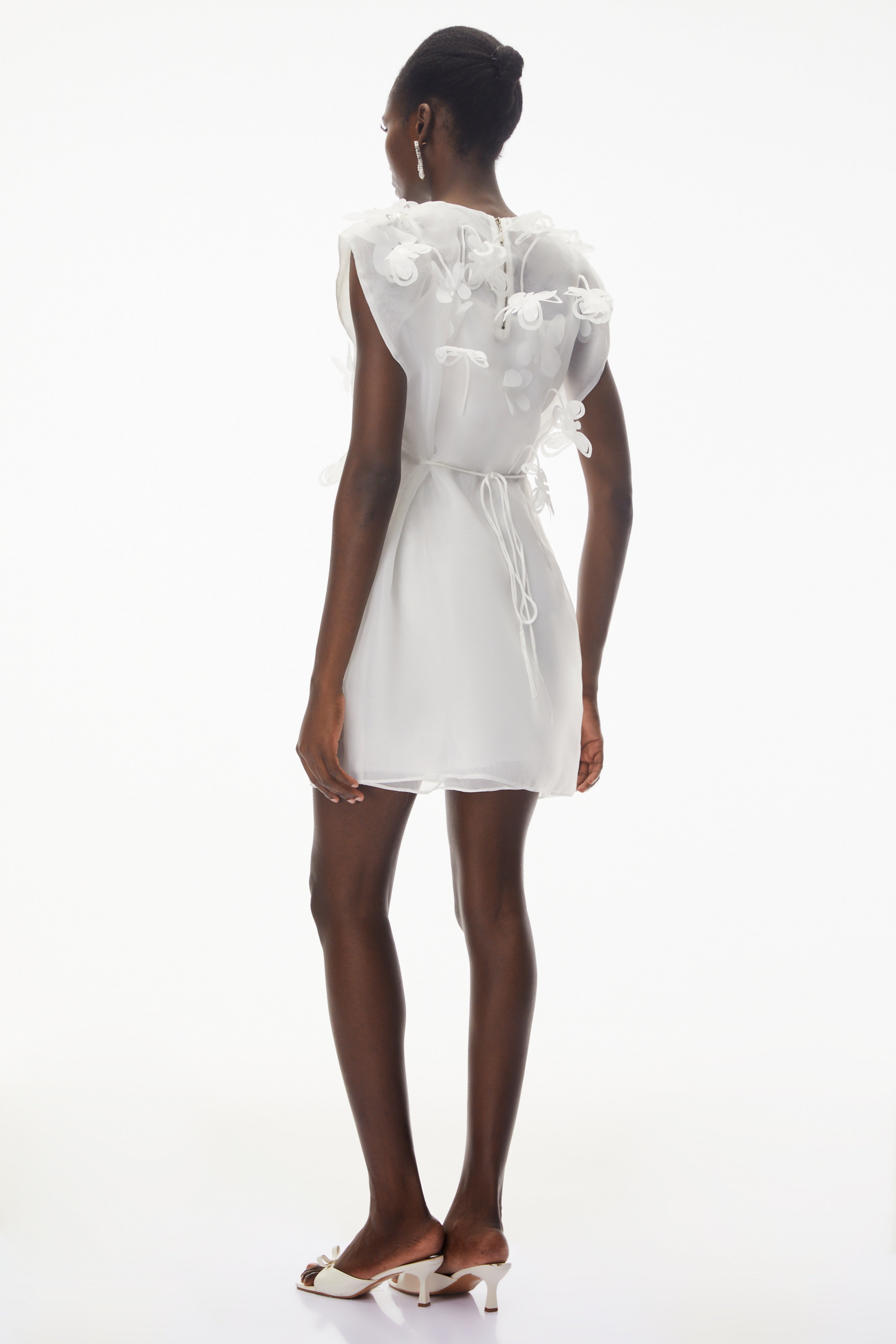 Maryam White Chiffon Mini Dress with 3D Petals