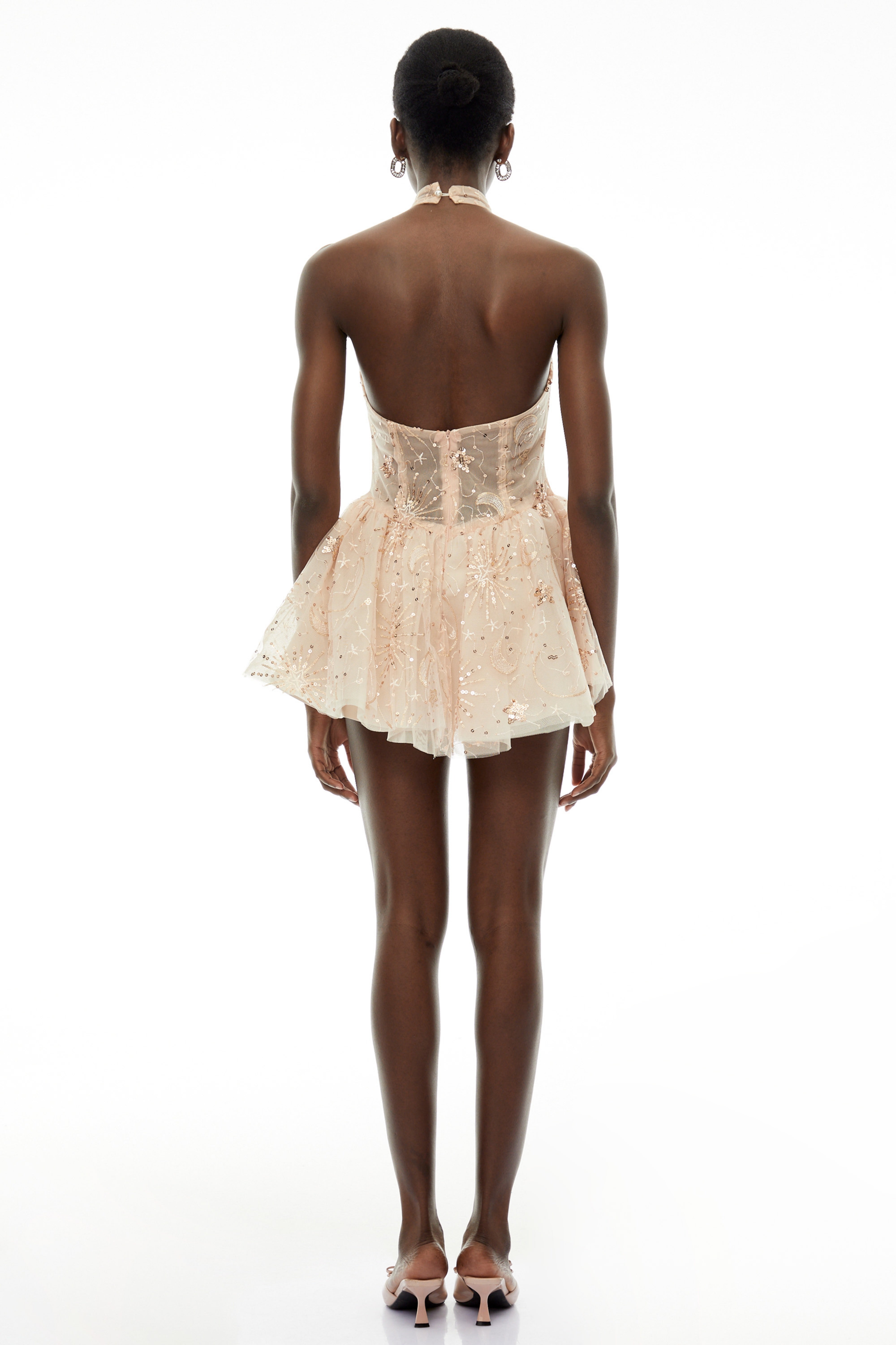 Matilda Champagne Halterneck Sequin Mini Dress with Cut-Outs