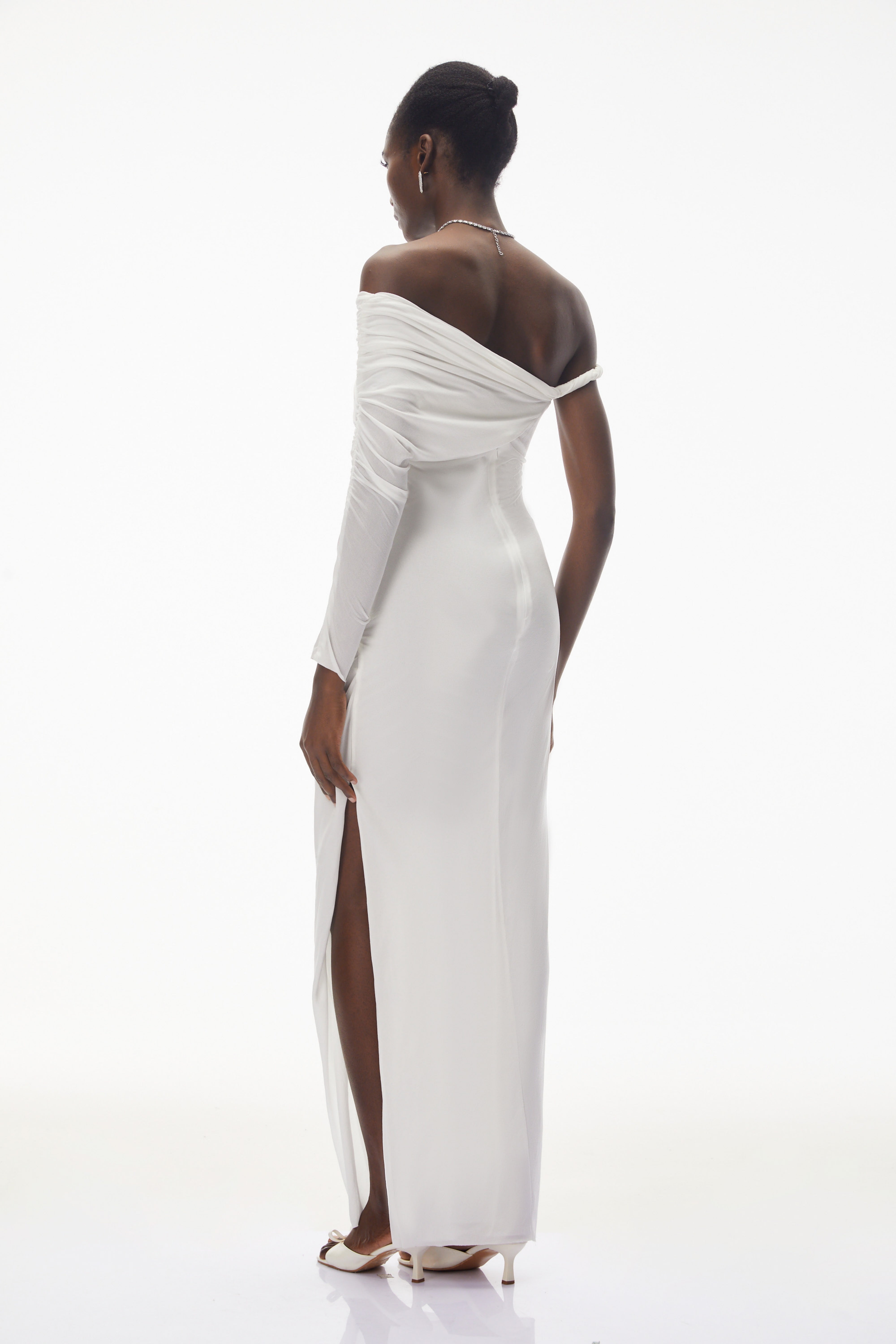 Maya White One Shoulder Ruched Maxi Dress