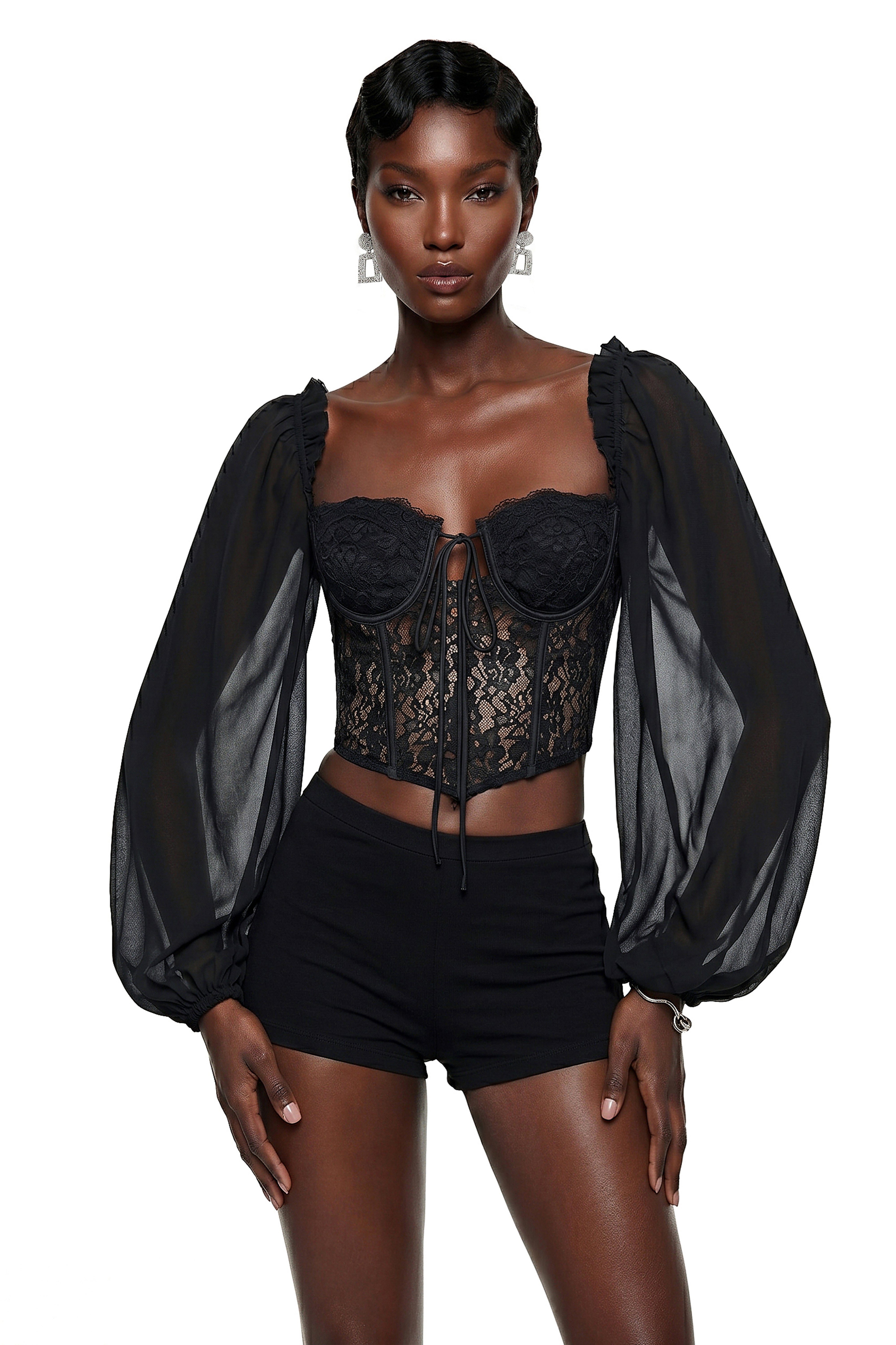 Medea Black Floral Lace Crop Top