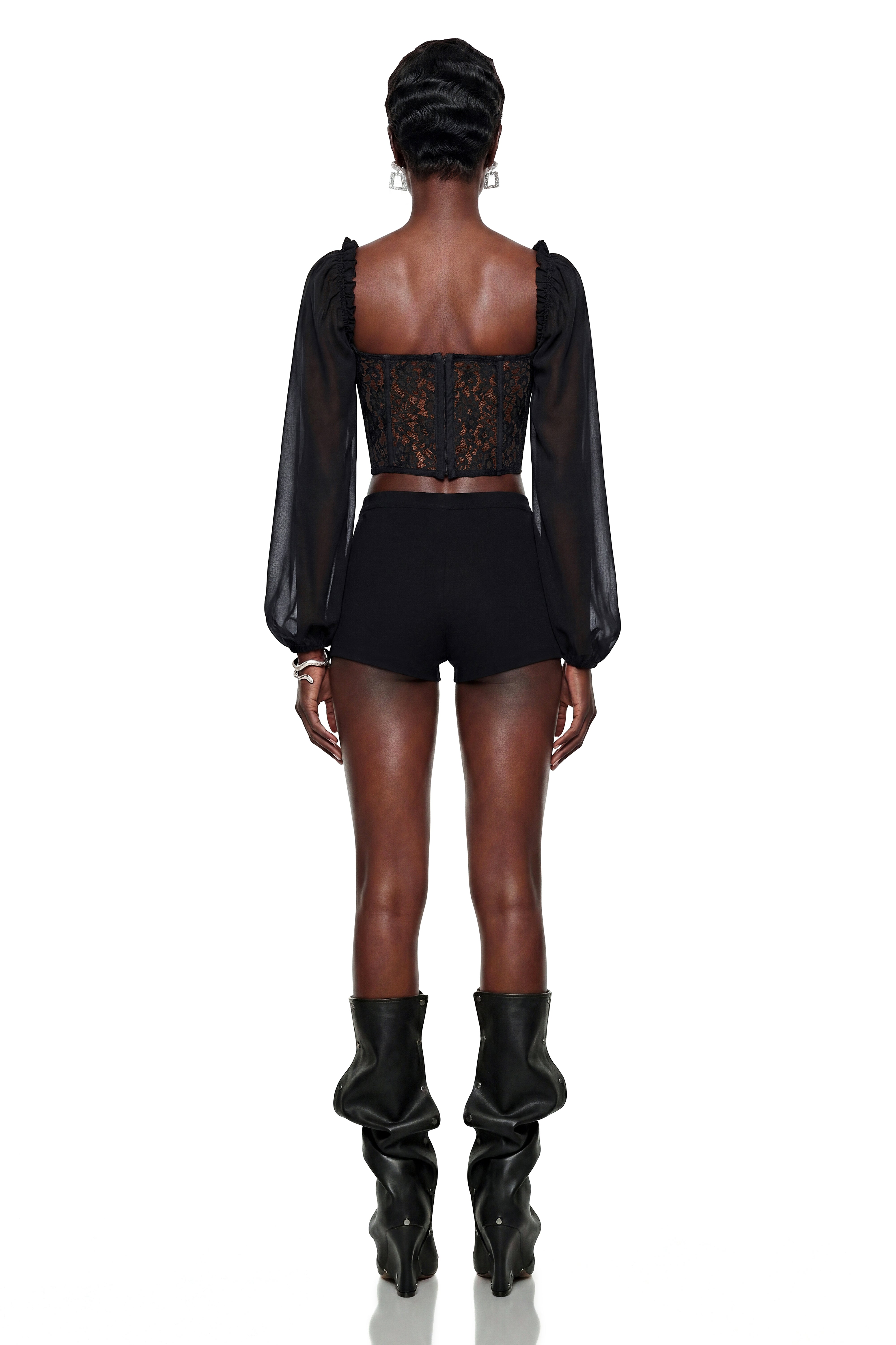 Medea Black Floral Lace Crop Top