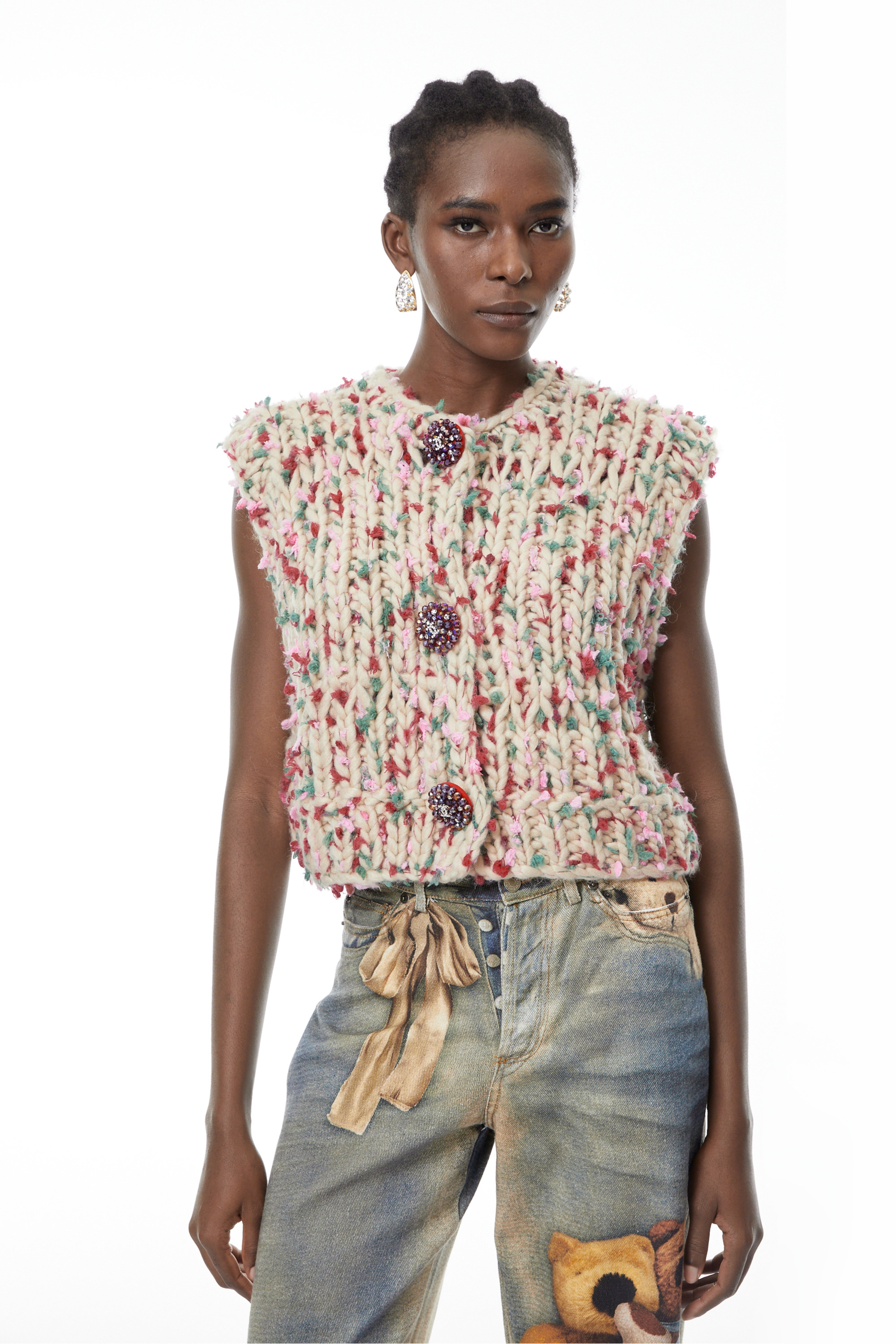 Mélisande Neutral Floral Knit Sweater Vest